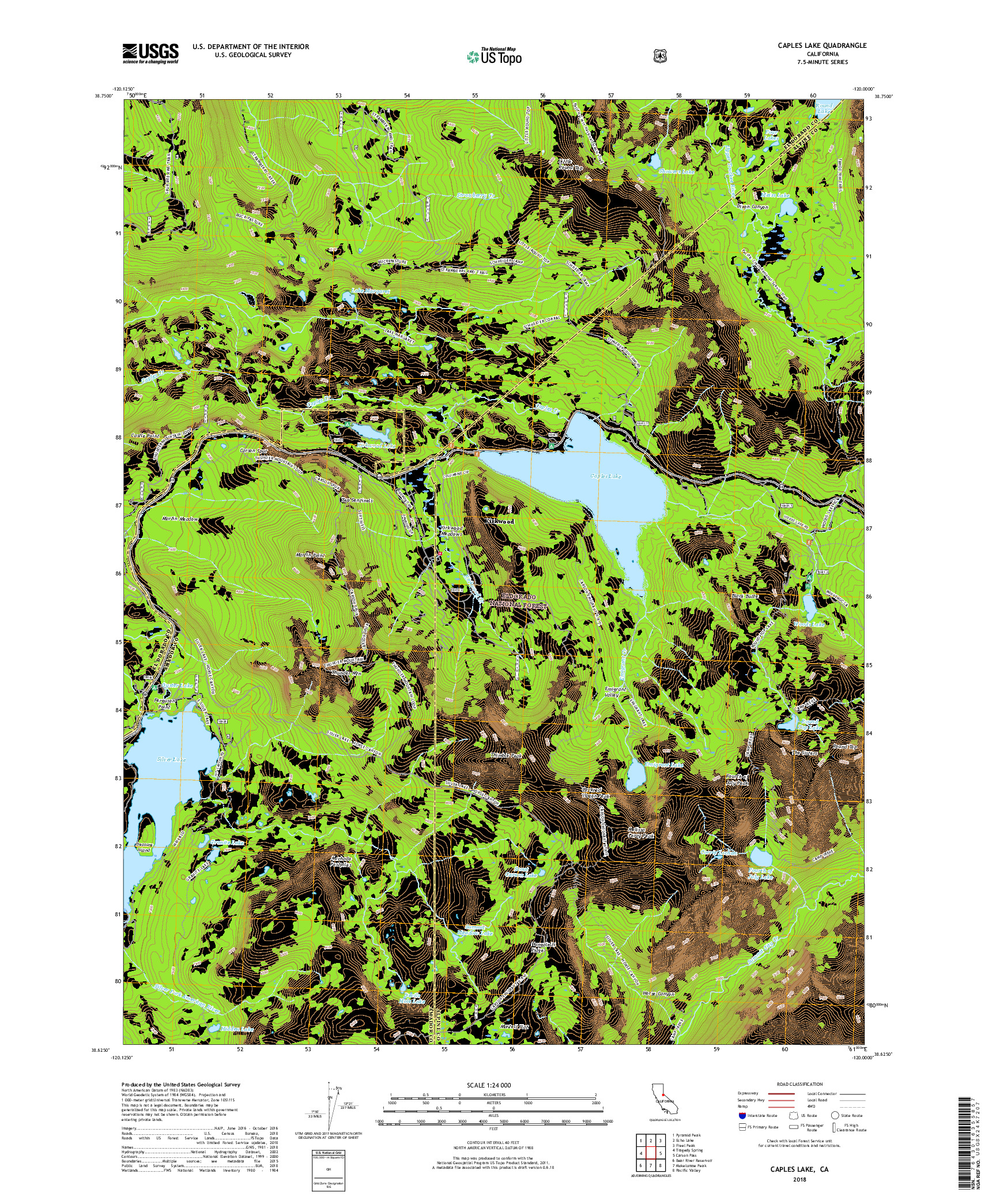 USGS US TOPO 7.5-MINUTE MAP FOR CAPLES LAKE, CA 2018