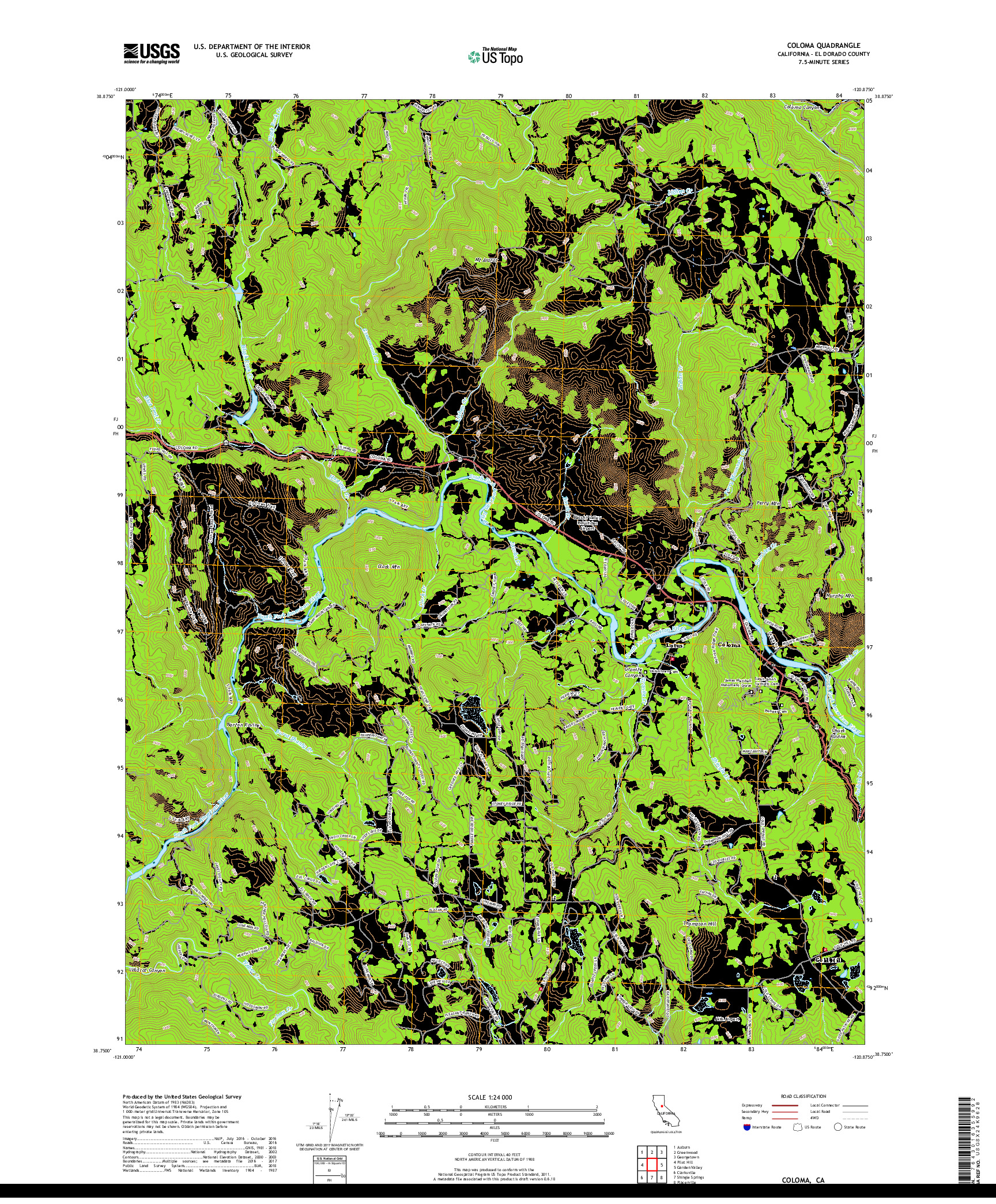 USGS US TOPO 7.5-MINUTE MAP FOR COLOMA, CA 2018