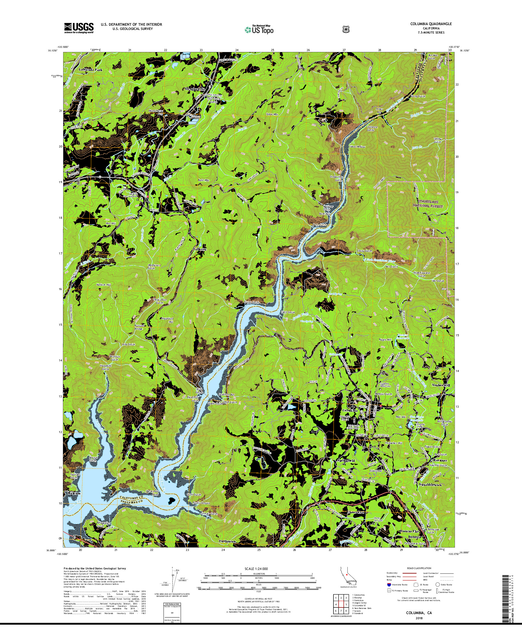 USGS US TOPO 7.5-MINUTE MAP FOR COLUMBIA, CA 2018