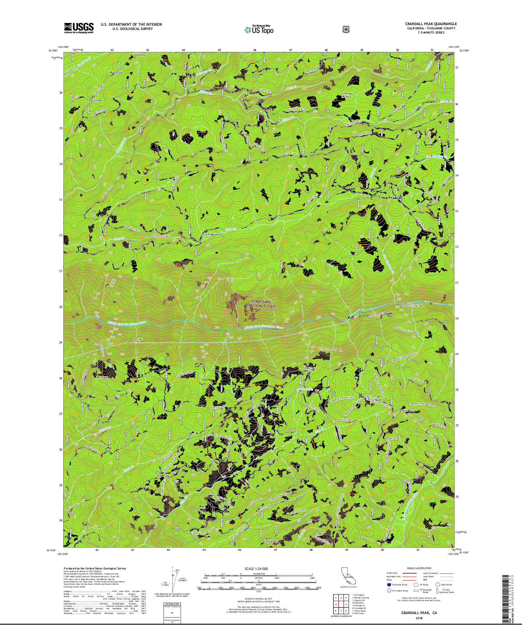 USGS US TOPO 7.5-MINUTE MAP FOR CRANDALL PEAK, CA 2018