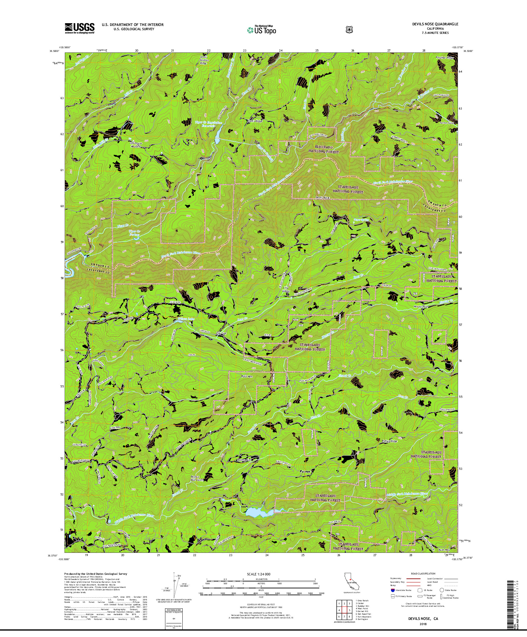 USGS US TOPO 7.5-MINUTE MAP FOR DEVILS NOSE, CA 2018