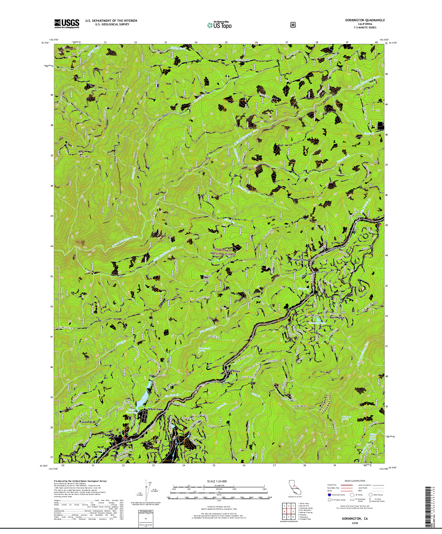 USGS US TOPO 7.5-MINUTE MAP FOR DORRINGTON, CA 2018