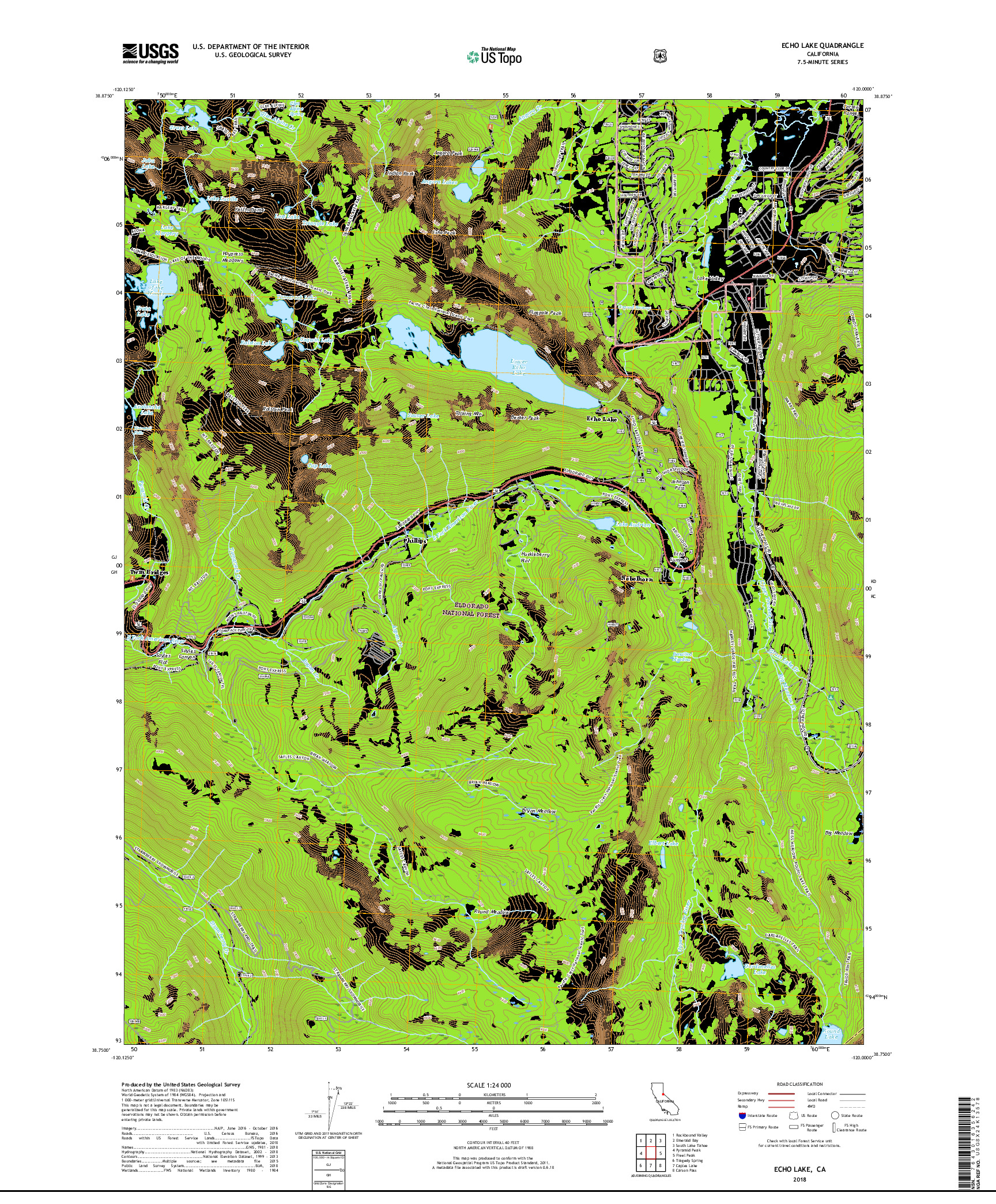 USGS US TOPO 7.5-MINUTE MAP FOR ECHO LAKE, CA 2018