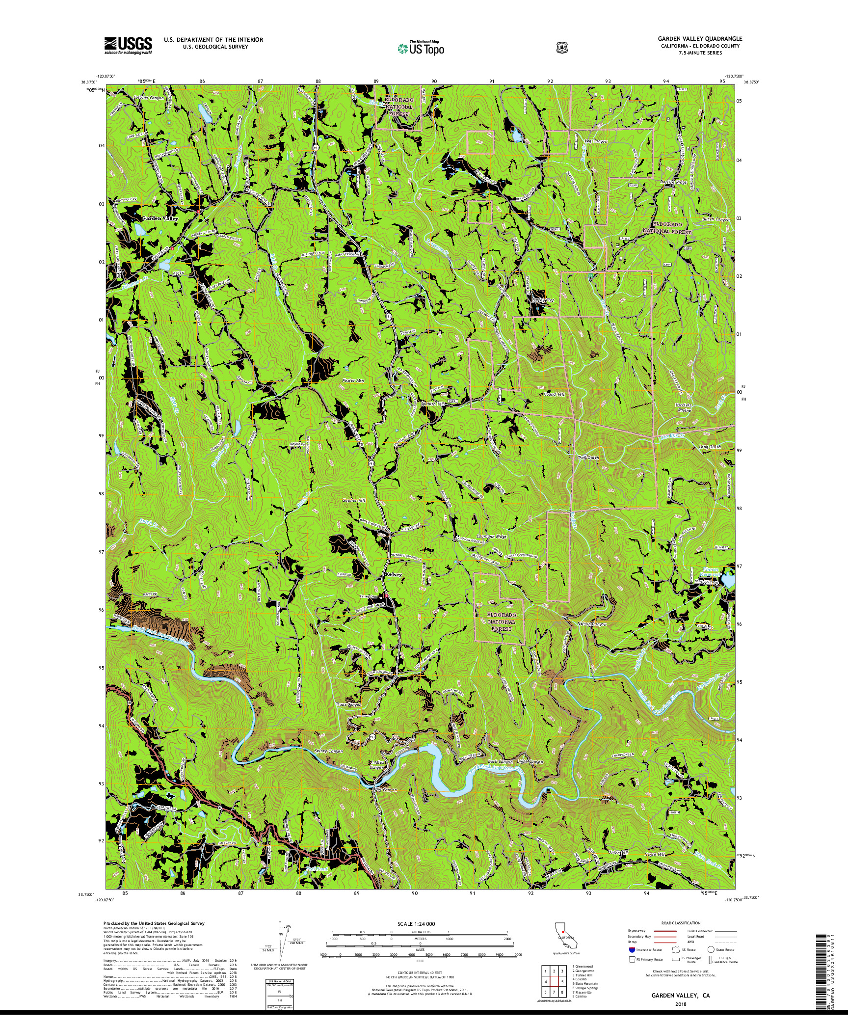 USGS US TOPO 7.5-MINUTE MAP FOR GARDEN VALLEY, CA 2018