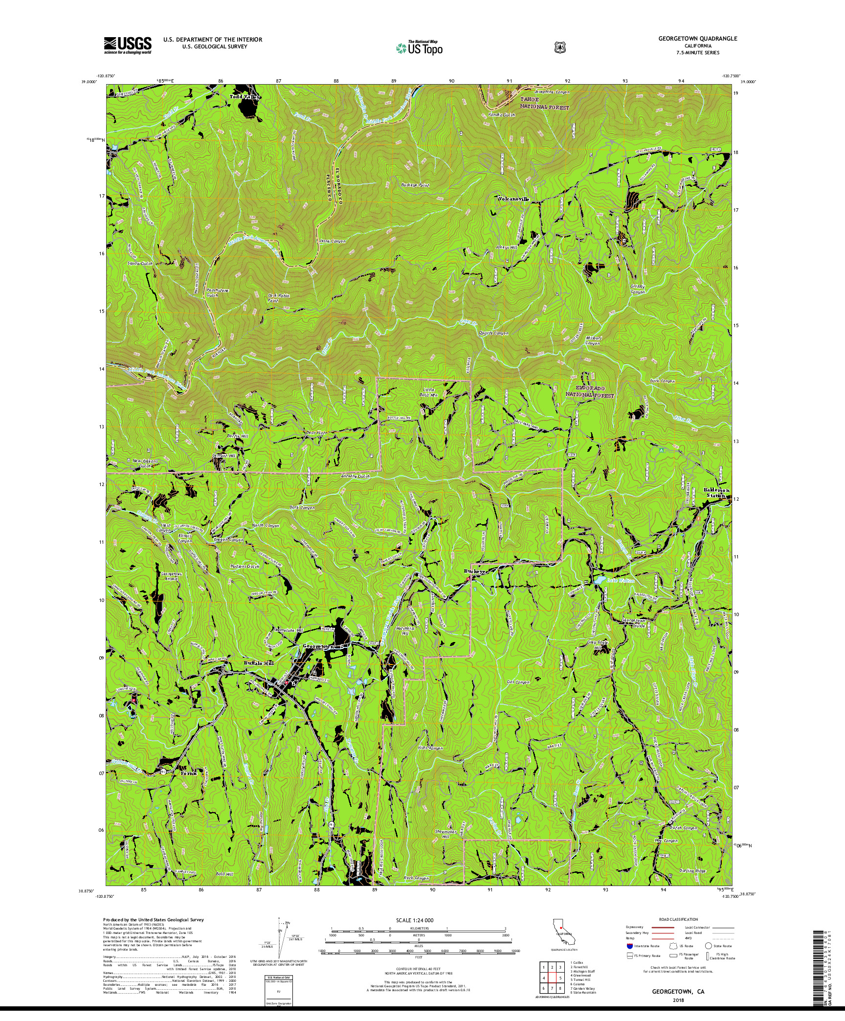 USGS US TOPO 7.5-MINUTE MAP FOR GEORGETOWN, CA 2018