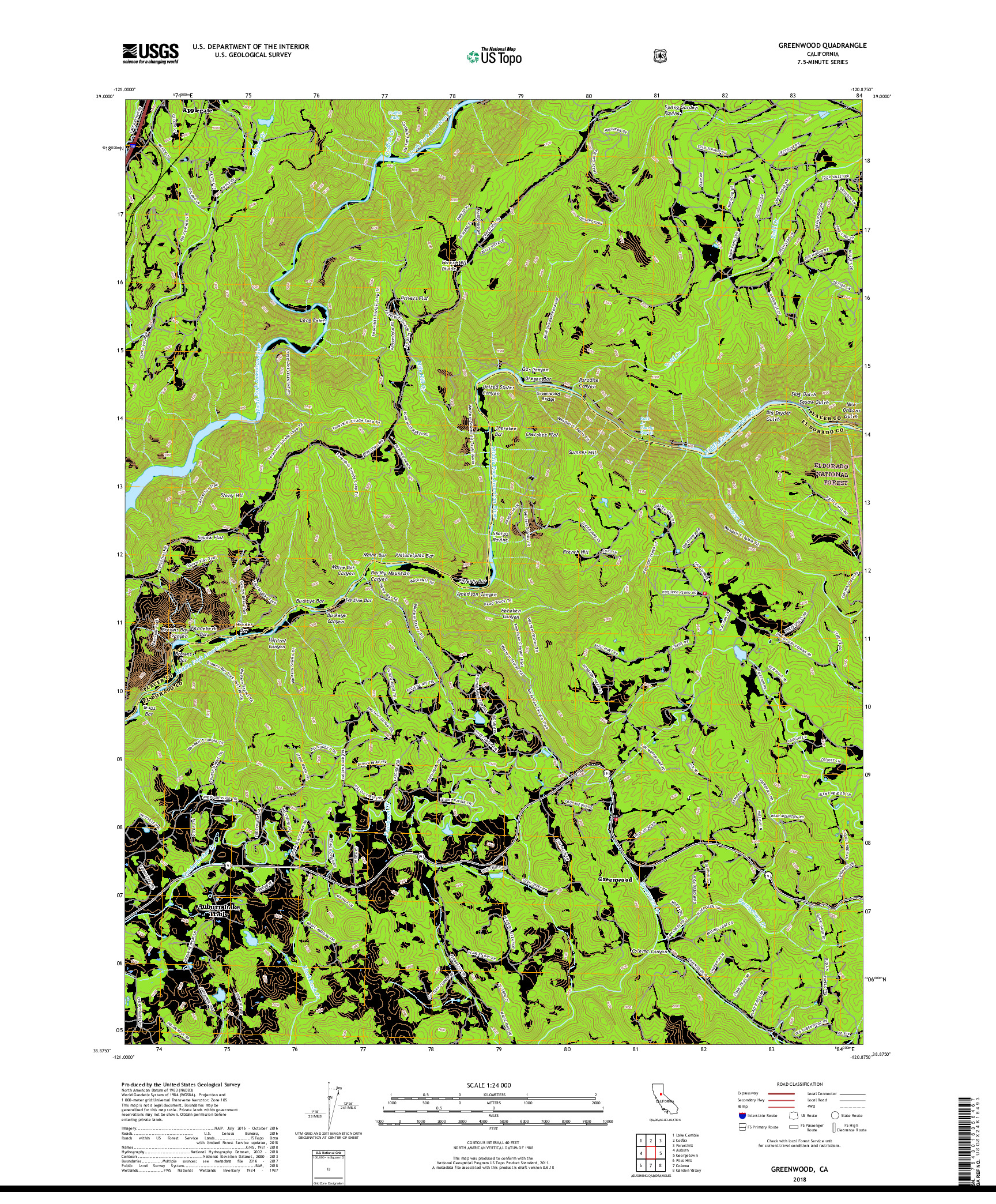 USGS US TOPO 7.5-MINUTE MAP FOR GREENWOOD, CA 2018