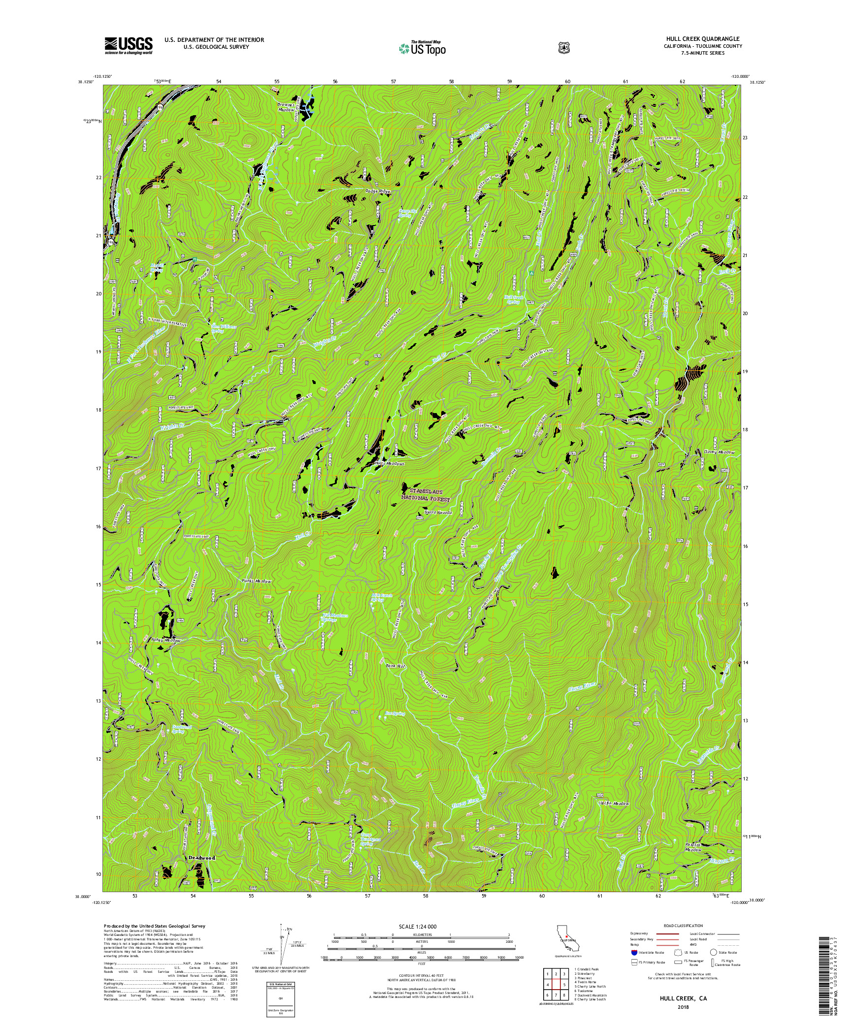 USGS US TOPO 7.5-MINUTE MAP FOR HULL CREEK, CA 2018