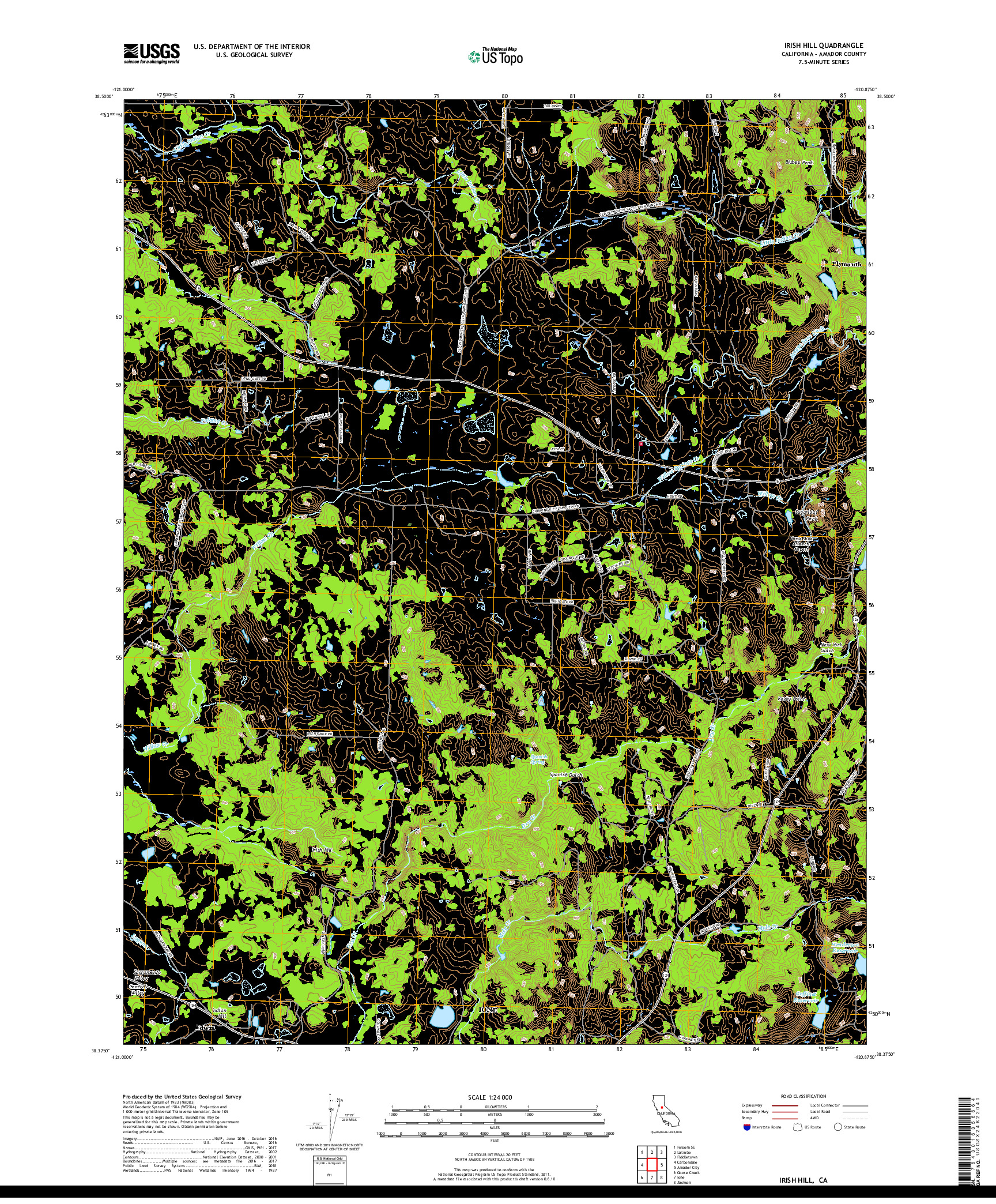 USGS US TOPO 7.5-MINUTE MAP FOR IRISH HILL, CA 2018