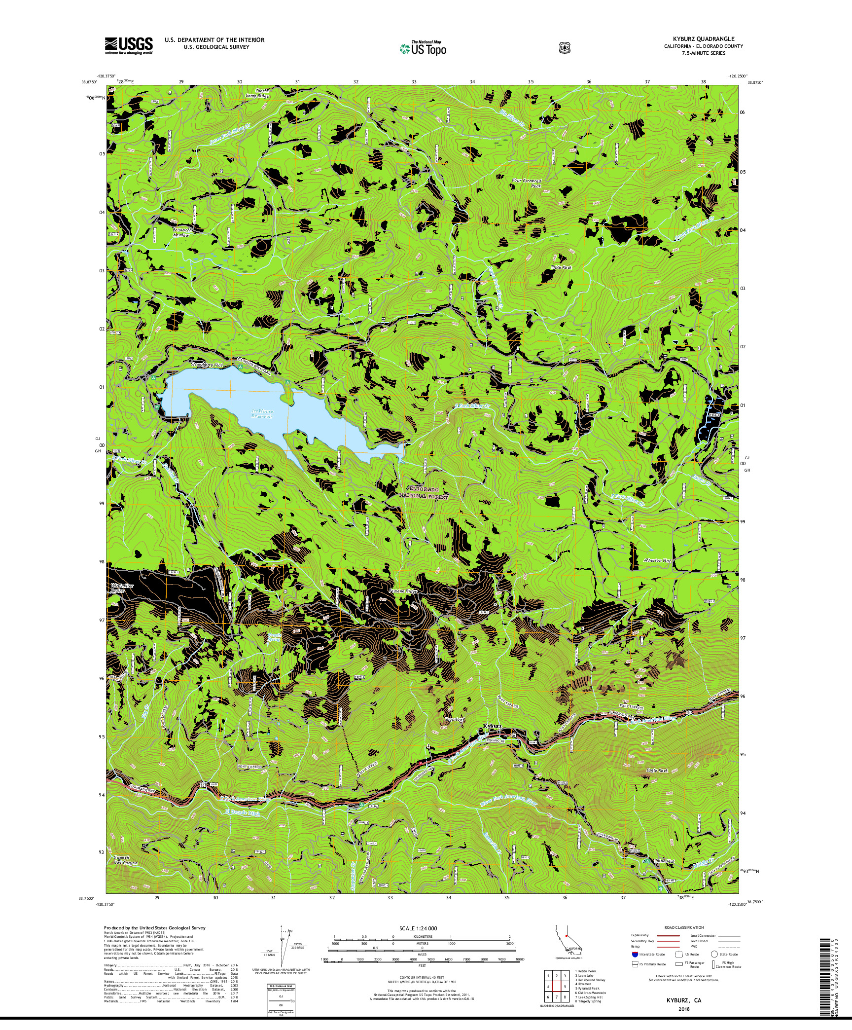 USGS US TOPO 7.5-MINUTE MAP FOR KYBURZ, CA 2018