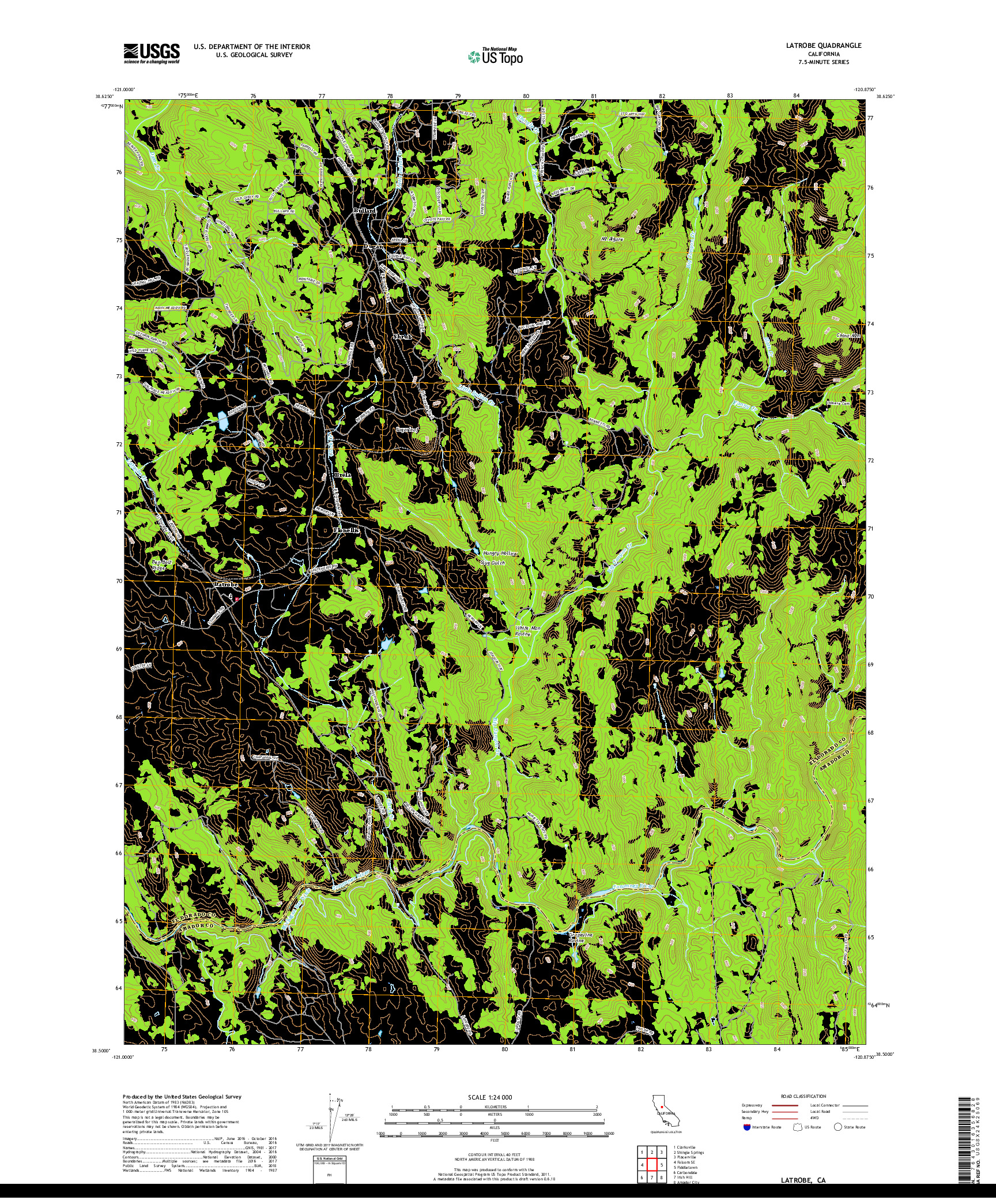 USGS US TOPO 7.5-MINUTE MAP FOR LATROBE, CA 2018