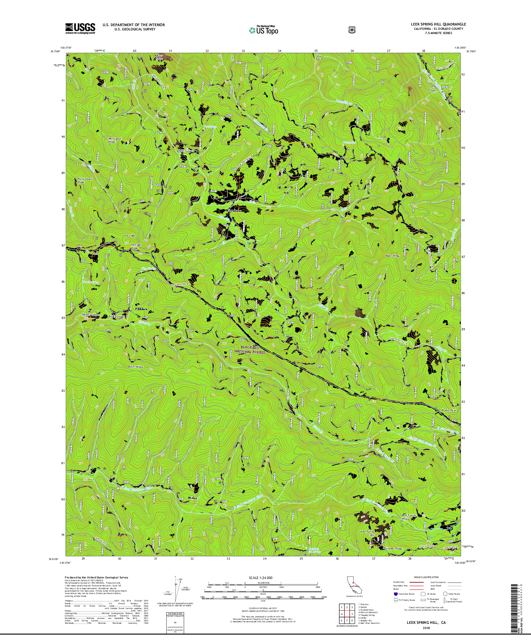 USGS US TOPO 7.5-MINUTE MAP FOR LEEK SPRING HILL, CA 2018