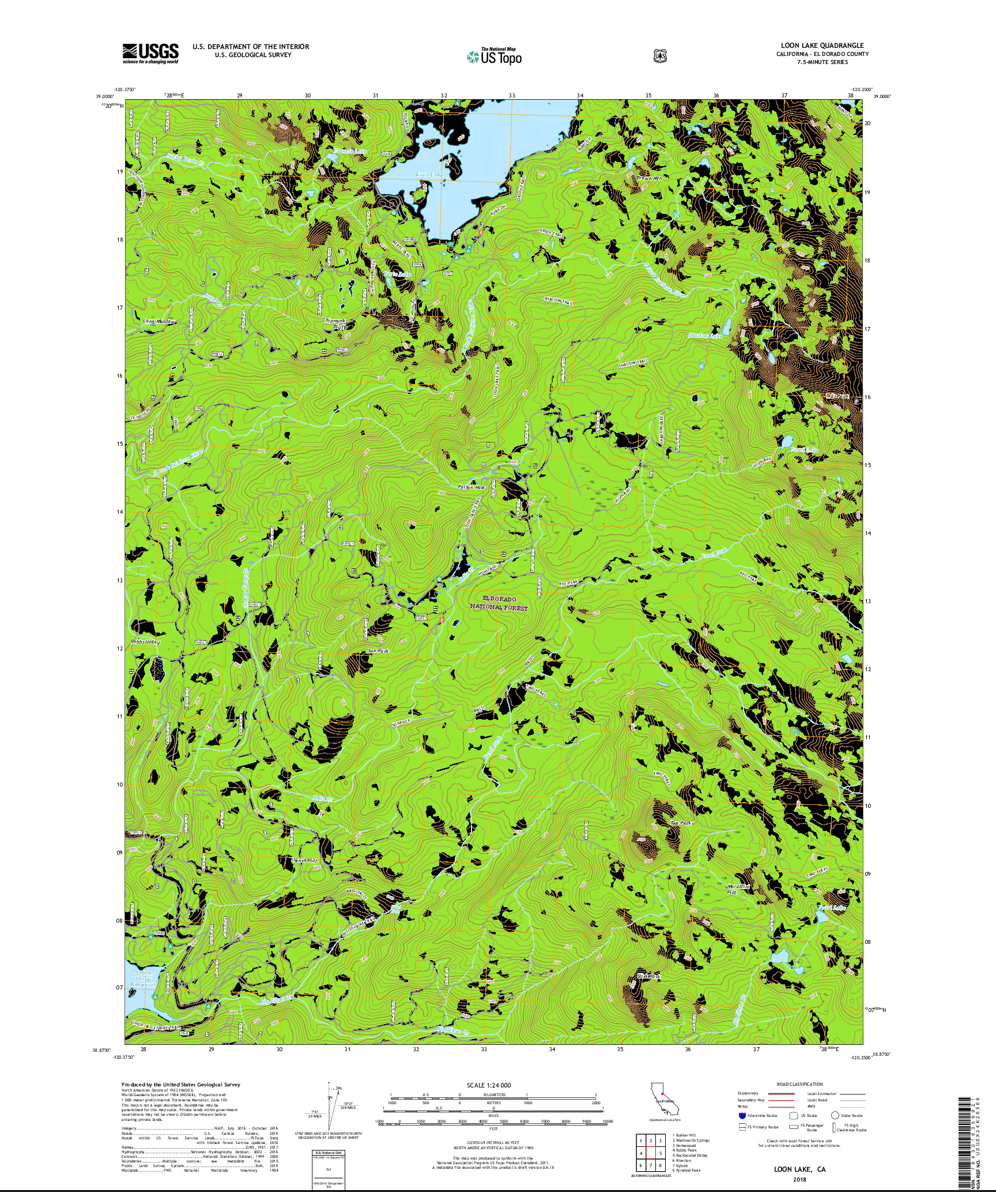 USGS US TOPO 7.5-MINUTE MAP FOR LOON LAKE, CA 2018