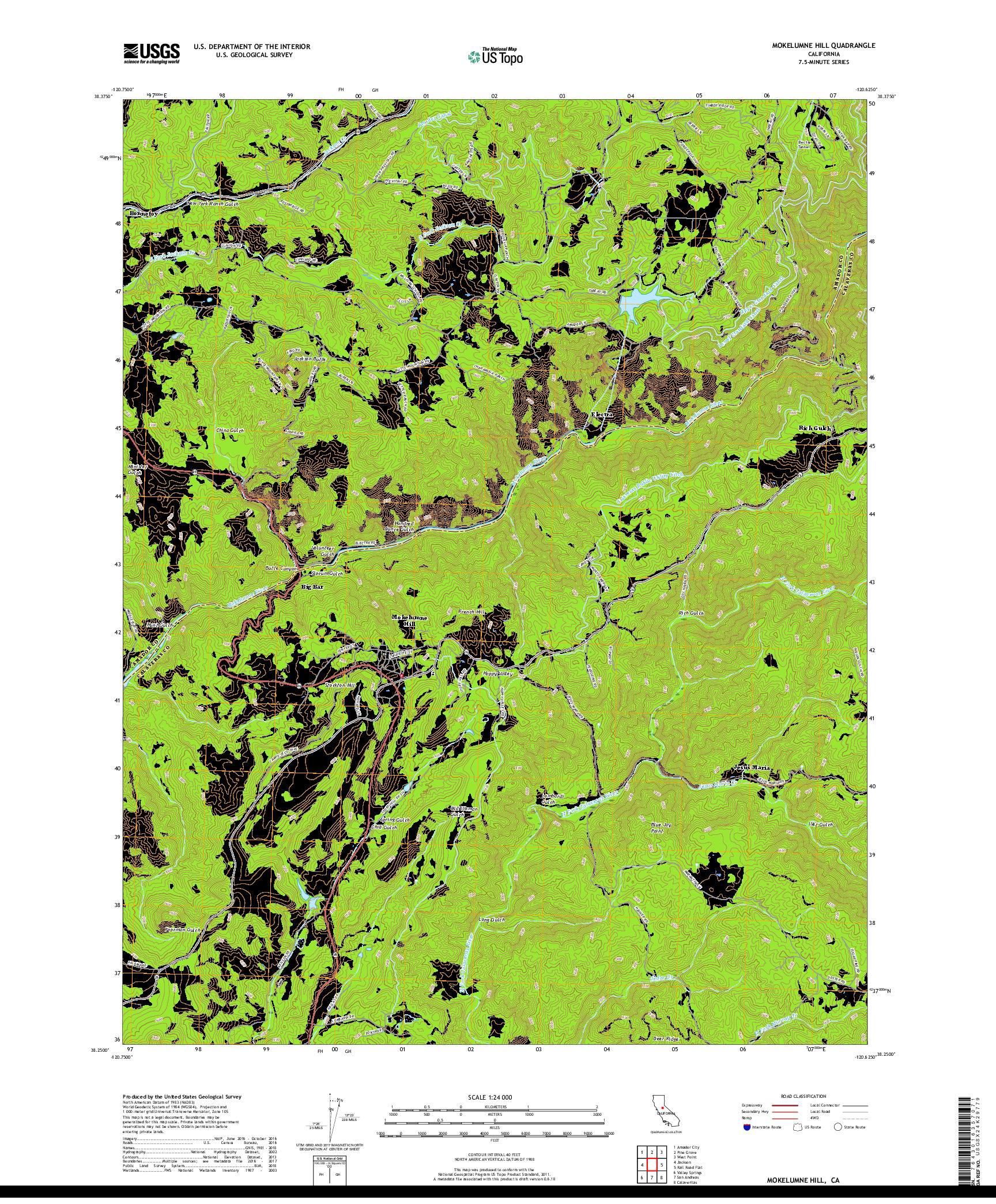 USGS US TOPO 7.5-MINUTE MAP FOR MOKELUMNE HILL, CA 2018