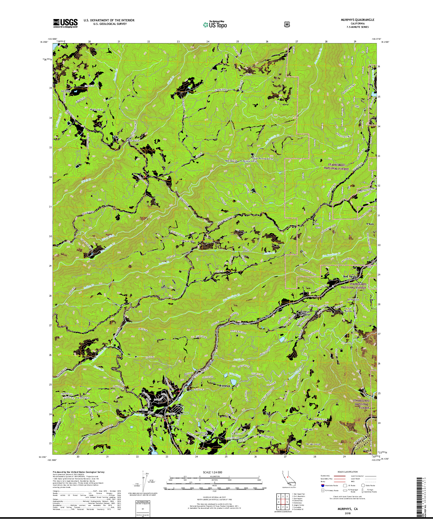 USGS US TOPO 7.5-MINUTE MAP FOR MURPHYS, CA 2018