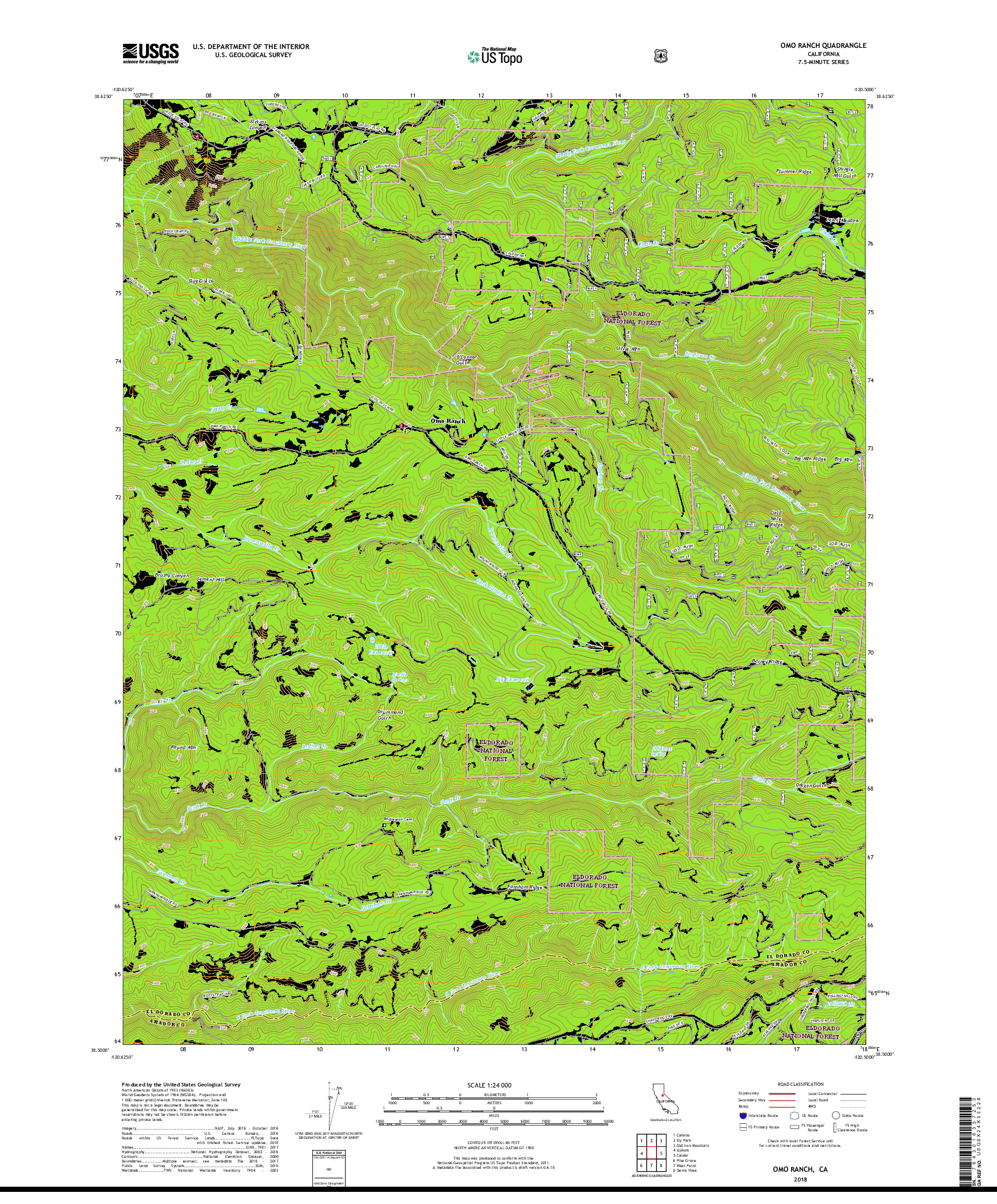 USGS US TOPO 7.5-MINUTE MAP FOR OMO RANCH, CA 2018