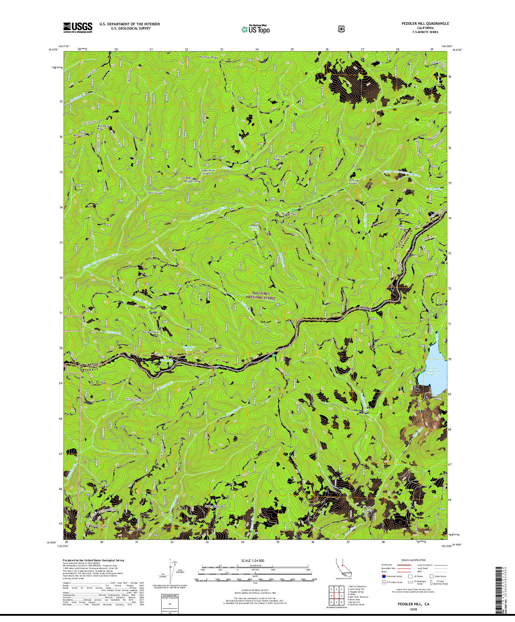 USGS US TOPO 7.5-MINUTE MAP FOR PEDDLER HILL, CA 2018