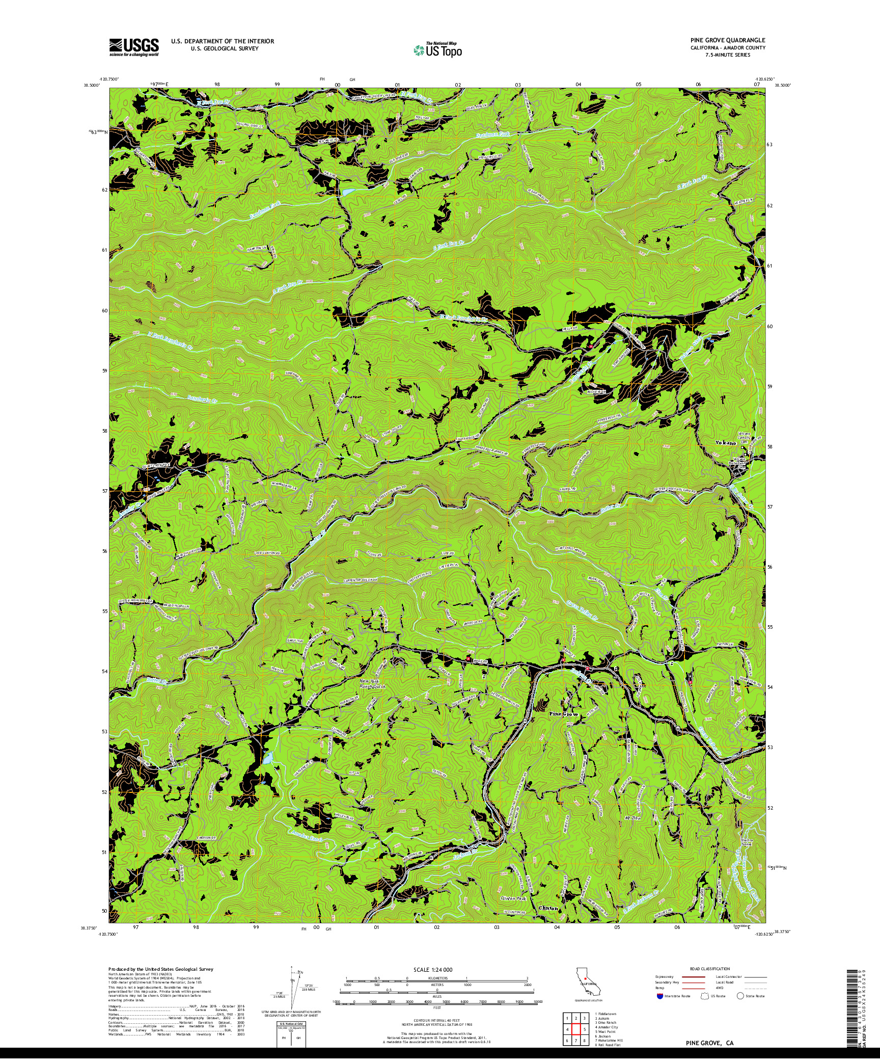 USGS US TOPO 7.5-MINUTE MAP FOR PINE GROVE, CA 2018