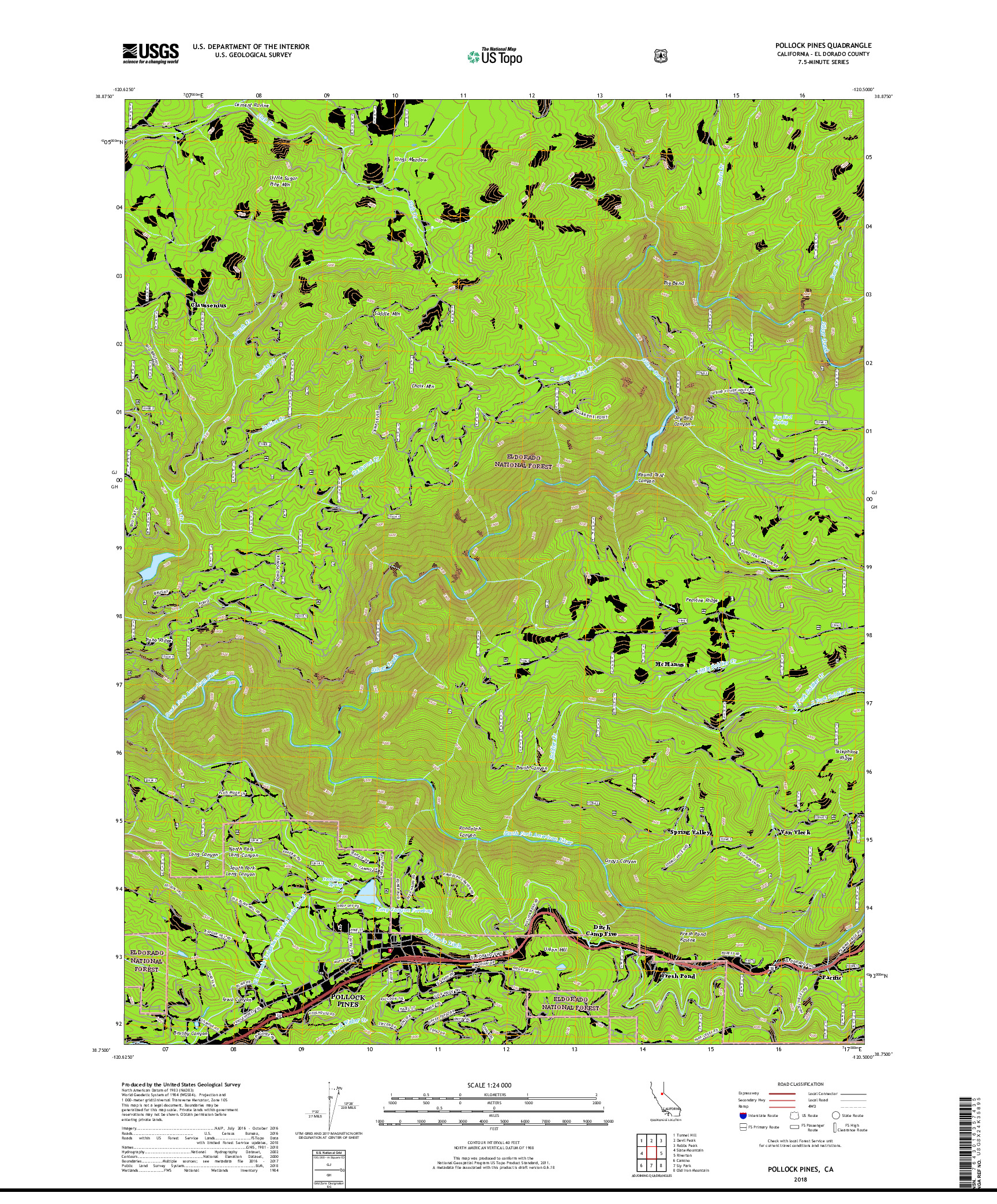 USGS US TOPO 7.5-MINUTE MAP FOR POLLOCK PINES, CA 2018