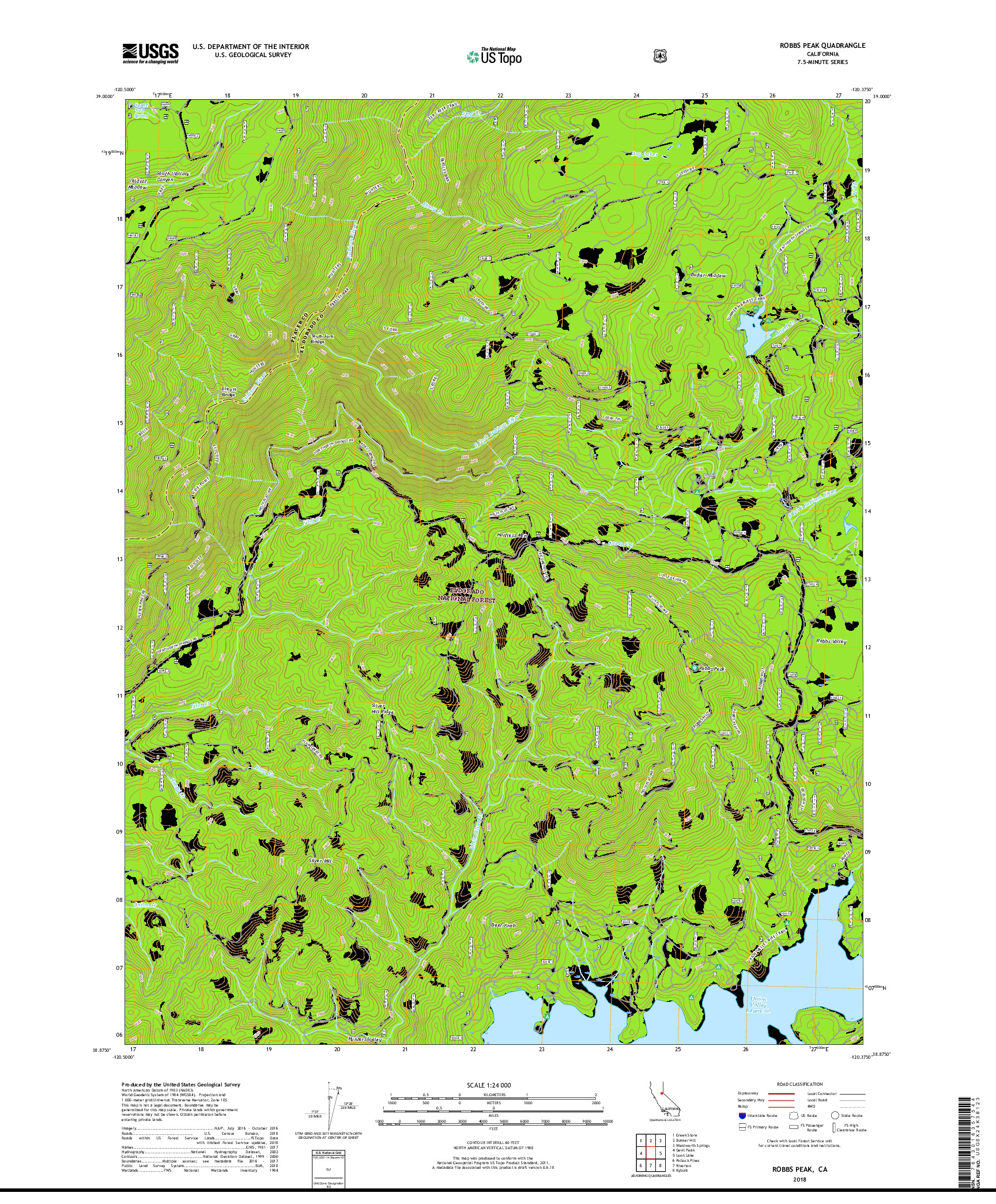 USGS US TOPO 7.5-MINUTE MAP FOR ROBBS PEAK, CA 2018