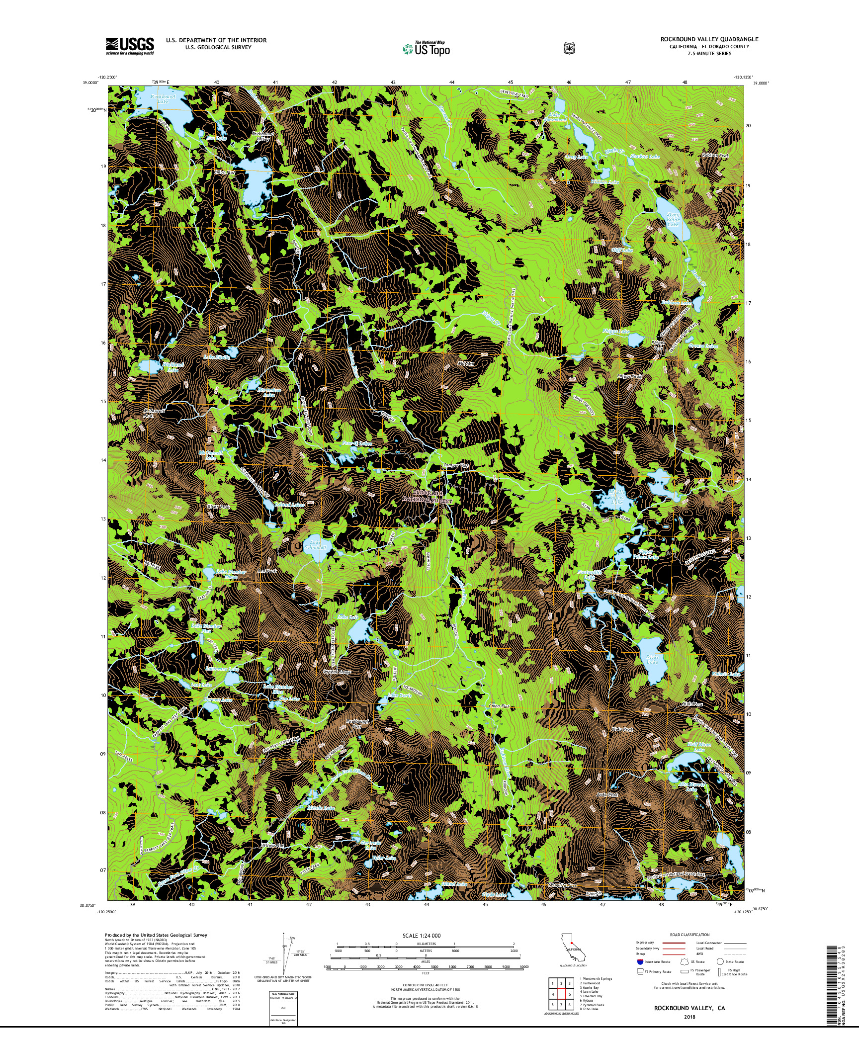 USGS US TOPO 7.5-MINUTE MAP FOR ROCKBOUND VALLEY, CA 2018