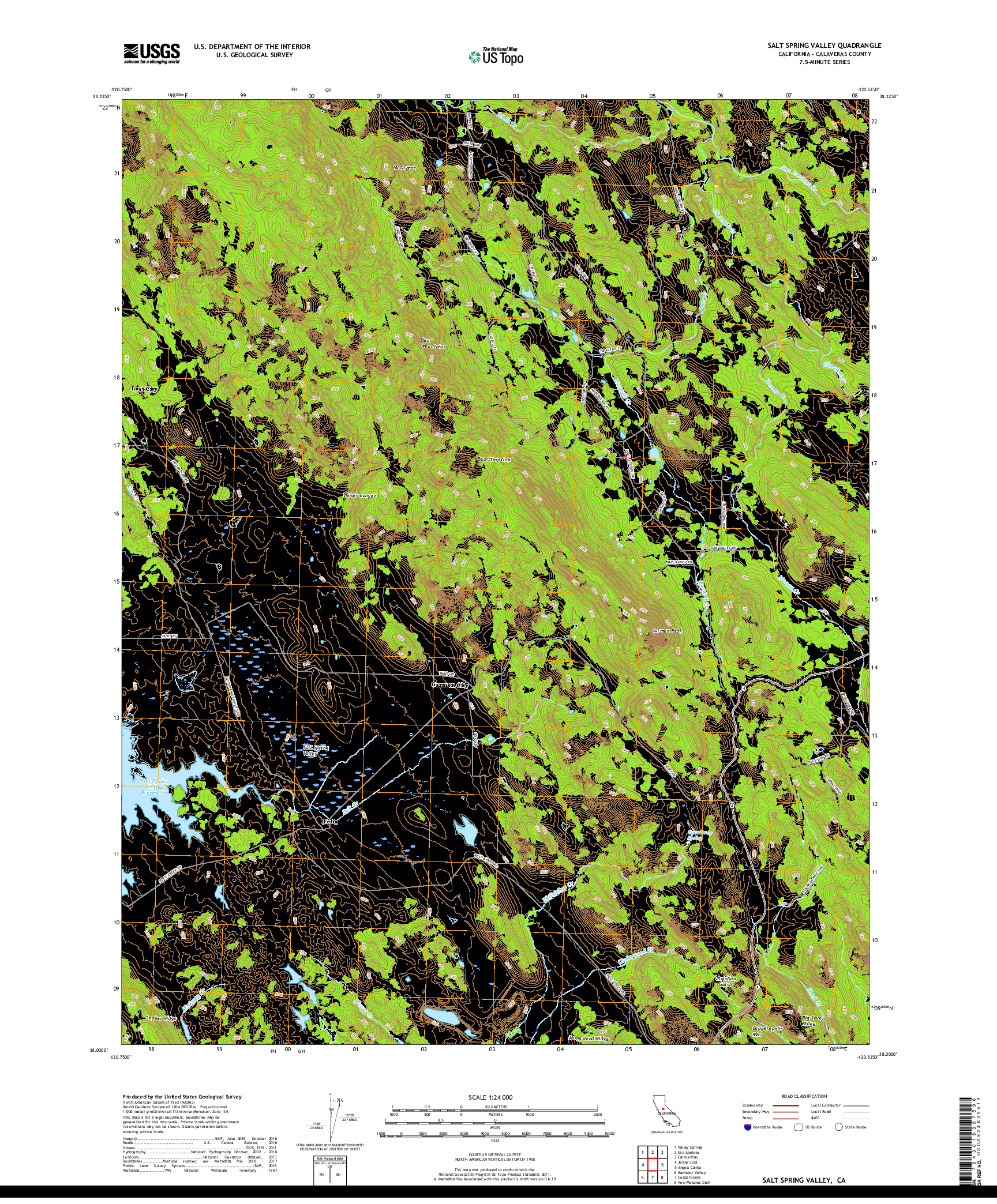 USGS US TOPO 7.5-MINUTE MAP FOR SALT SPRING VALLEY, CA 2018