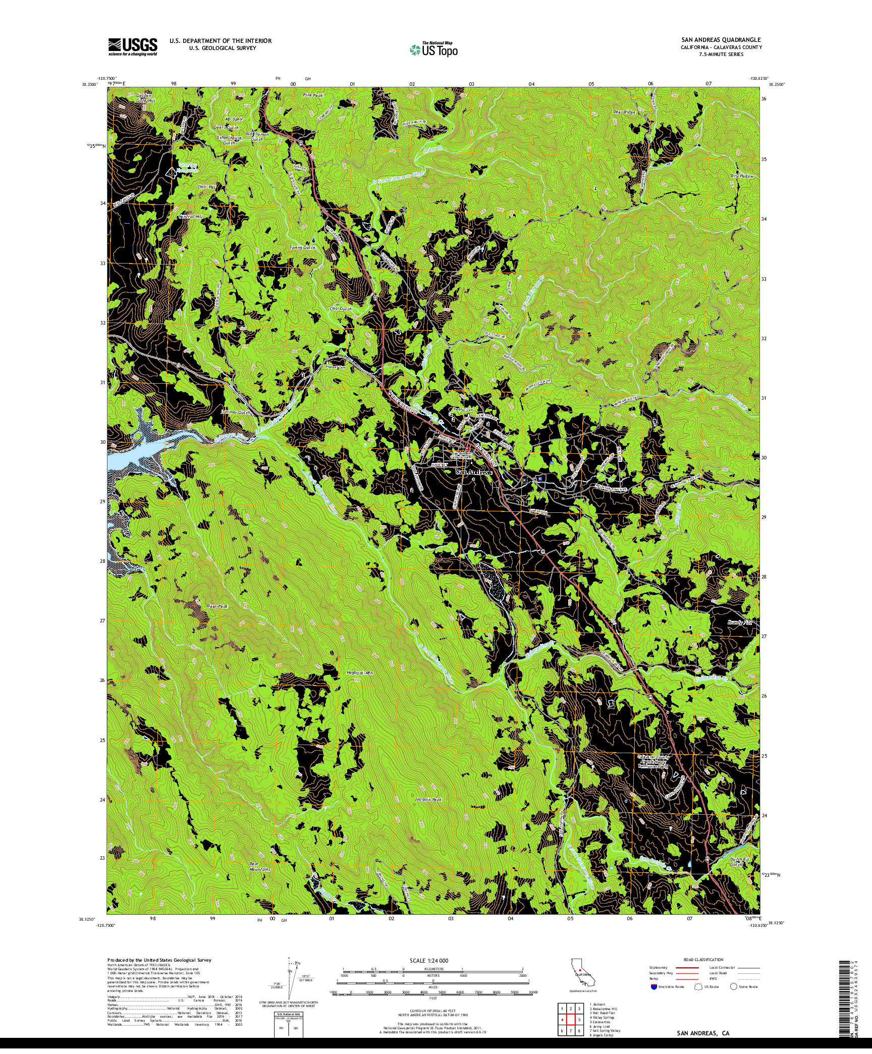 USGS US TOPO 7.5-MINUTE MAP FOR SAN ANDREAS, CA 2018