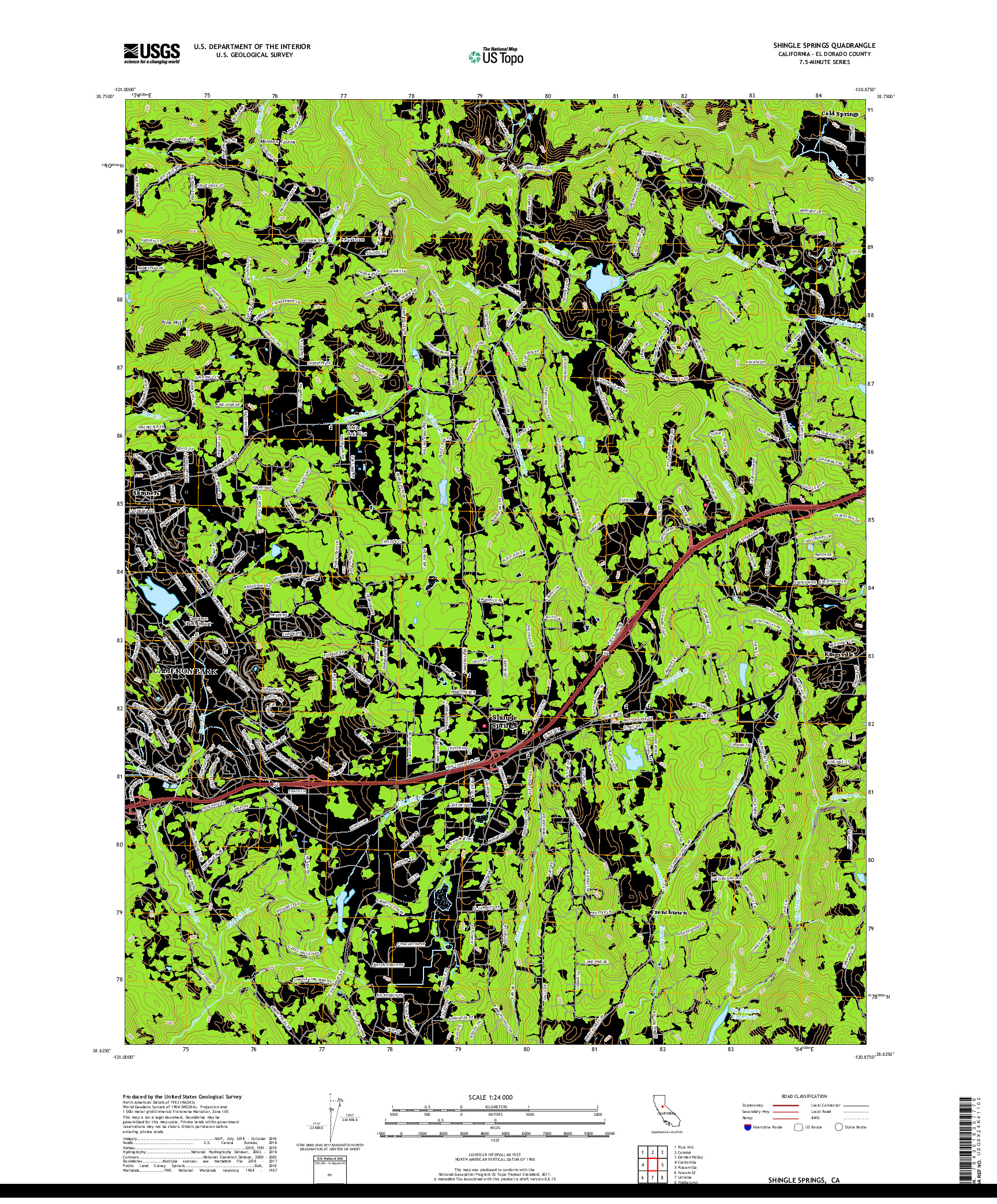 USGS US TOPO 7.5-MINUTE MAP FOR SHINGLE SPRINGS, CA 2018