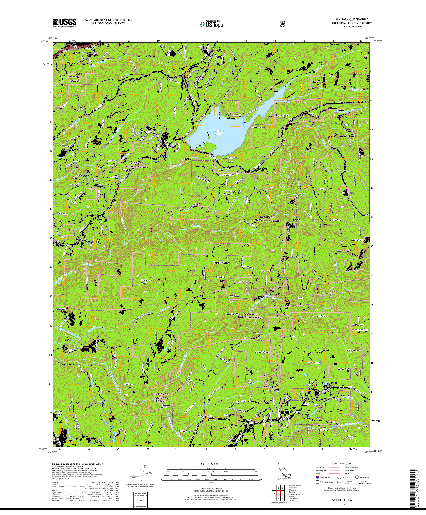 USGS US TOPO 7.5-MINUTE MAP FOR SLY PARK, CA 2018