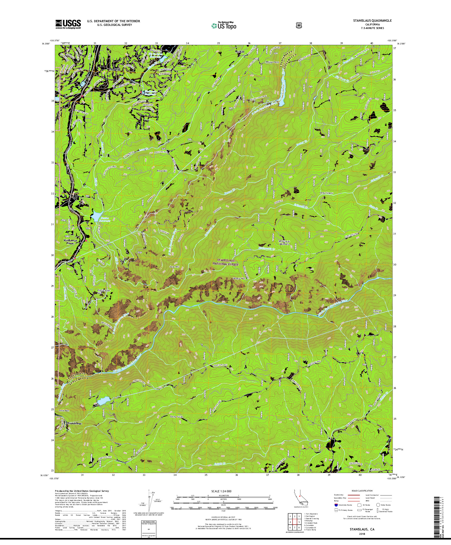 USGS US TOPO 7.5-MINUTE MAP FOR STANISLAUS, CA 2018
