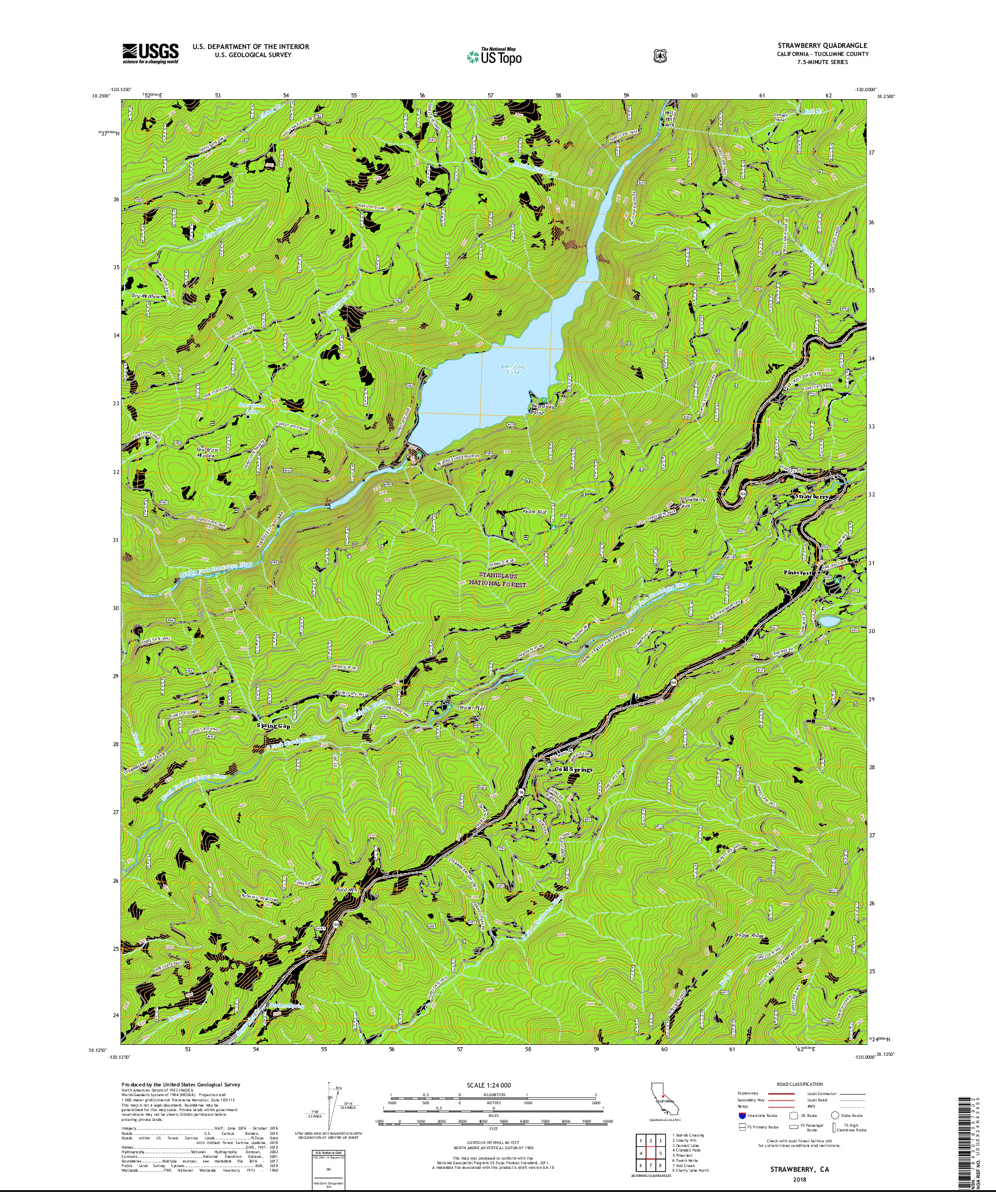 USGS US TOPO 7.5-MINUTE MAP FOR STRAWBERRY, CA 2018