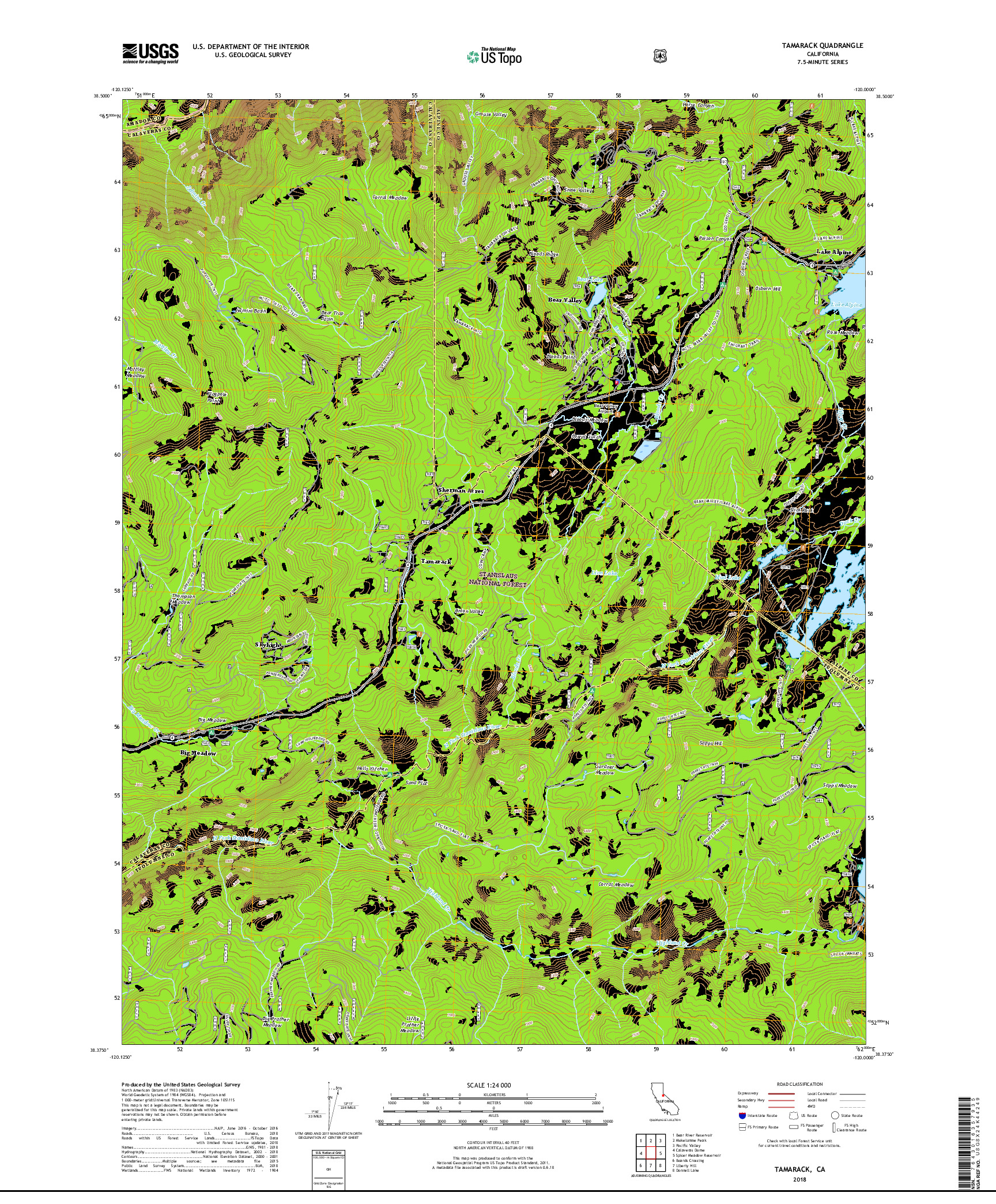 USGS US TOPO 7.5-MINUTE MAP FOR TAMARACK, CA 2018