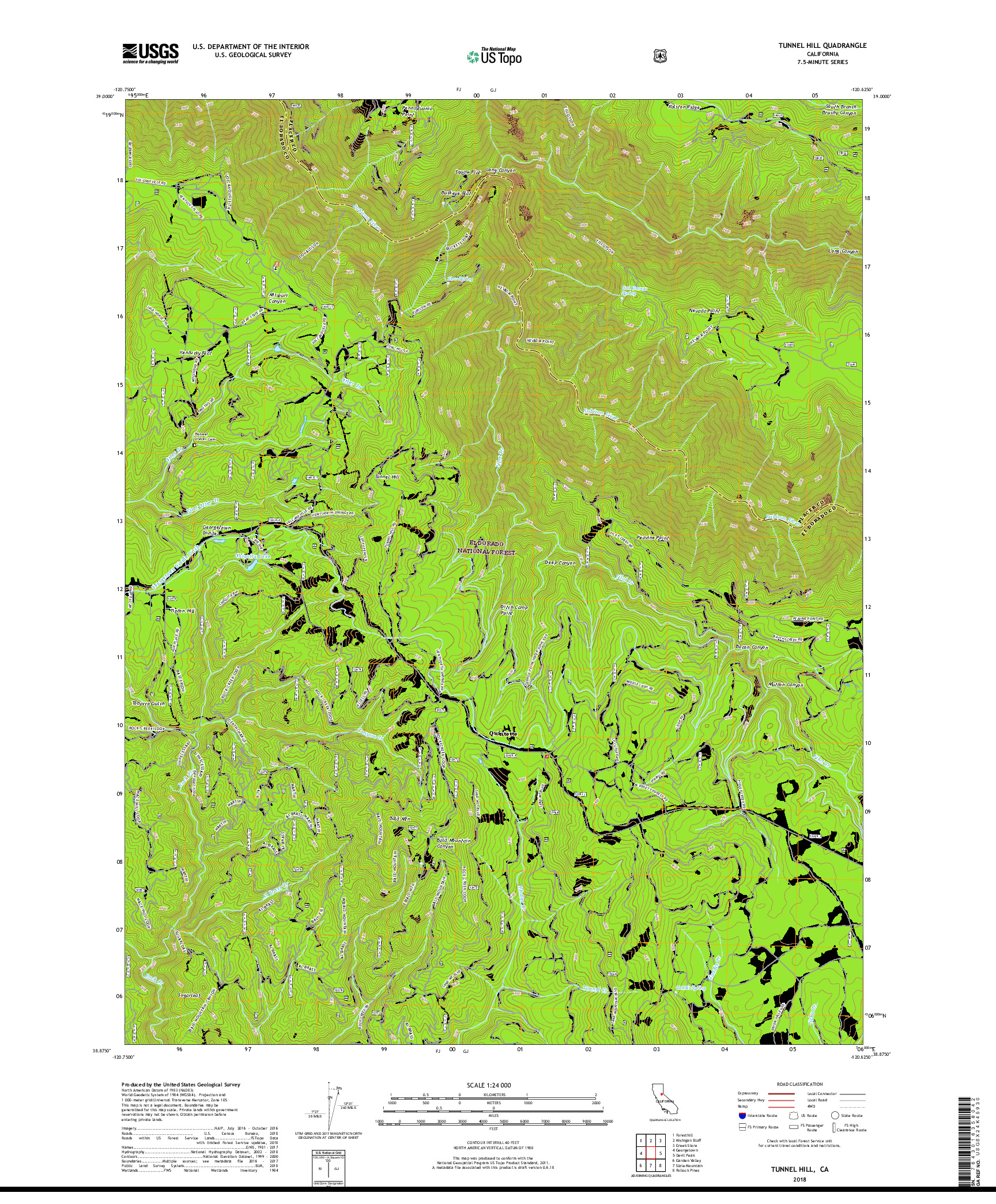 USGS US TOPO 7.5-MINUTE MAP FOR TUNNEL HILL, CA 2018