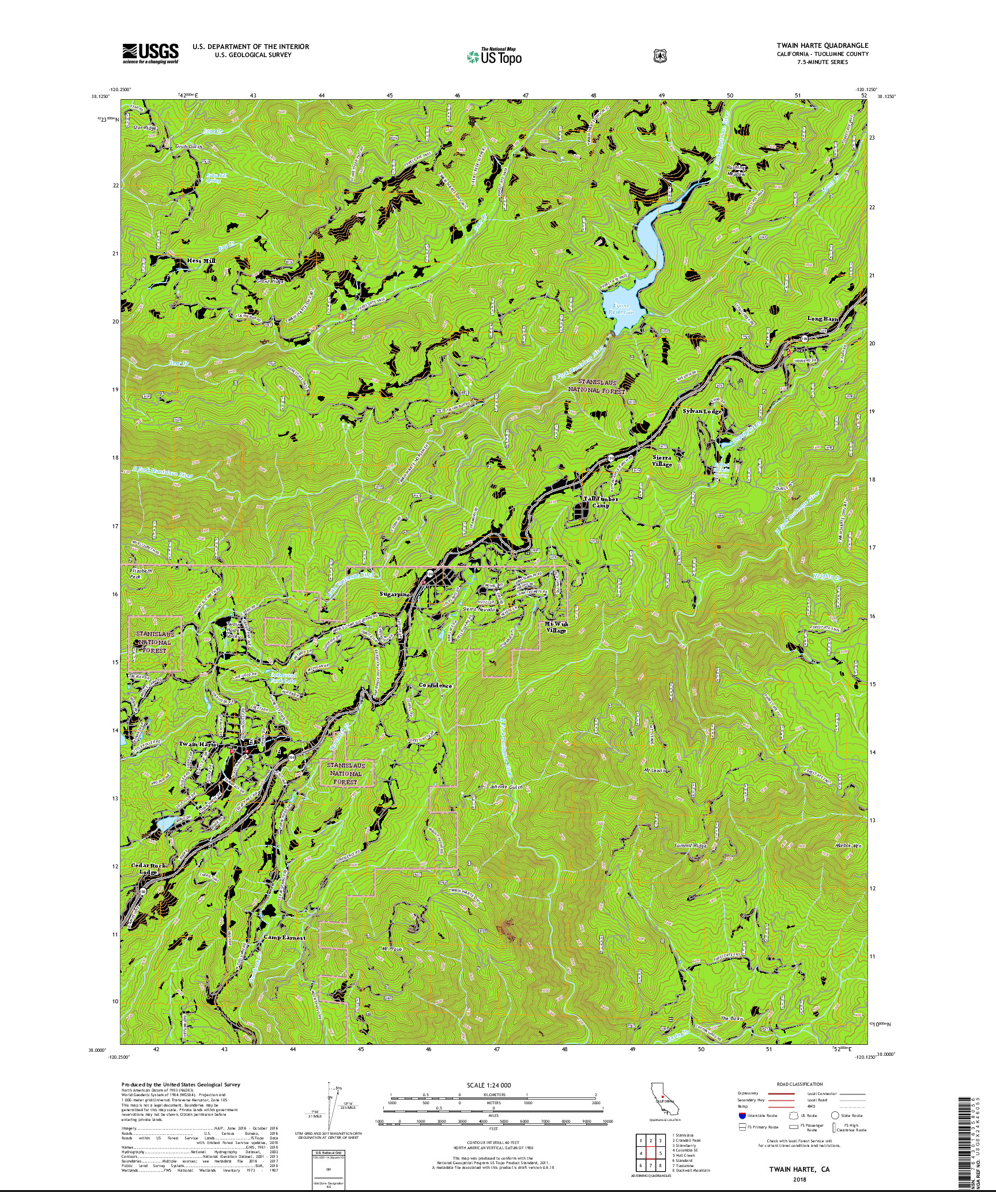 USGS US TOPO 7.5-MINUTE MAP FOR TWAIN HARTE, CA 2018