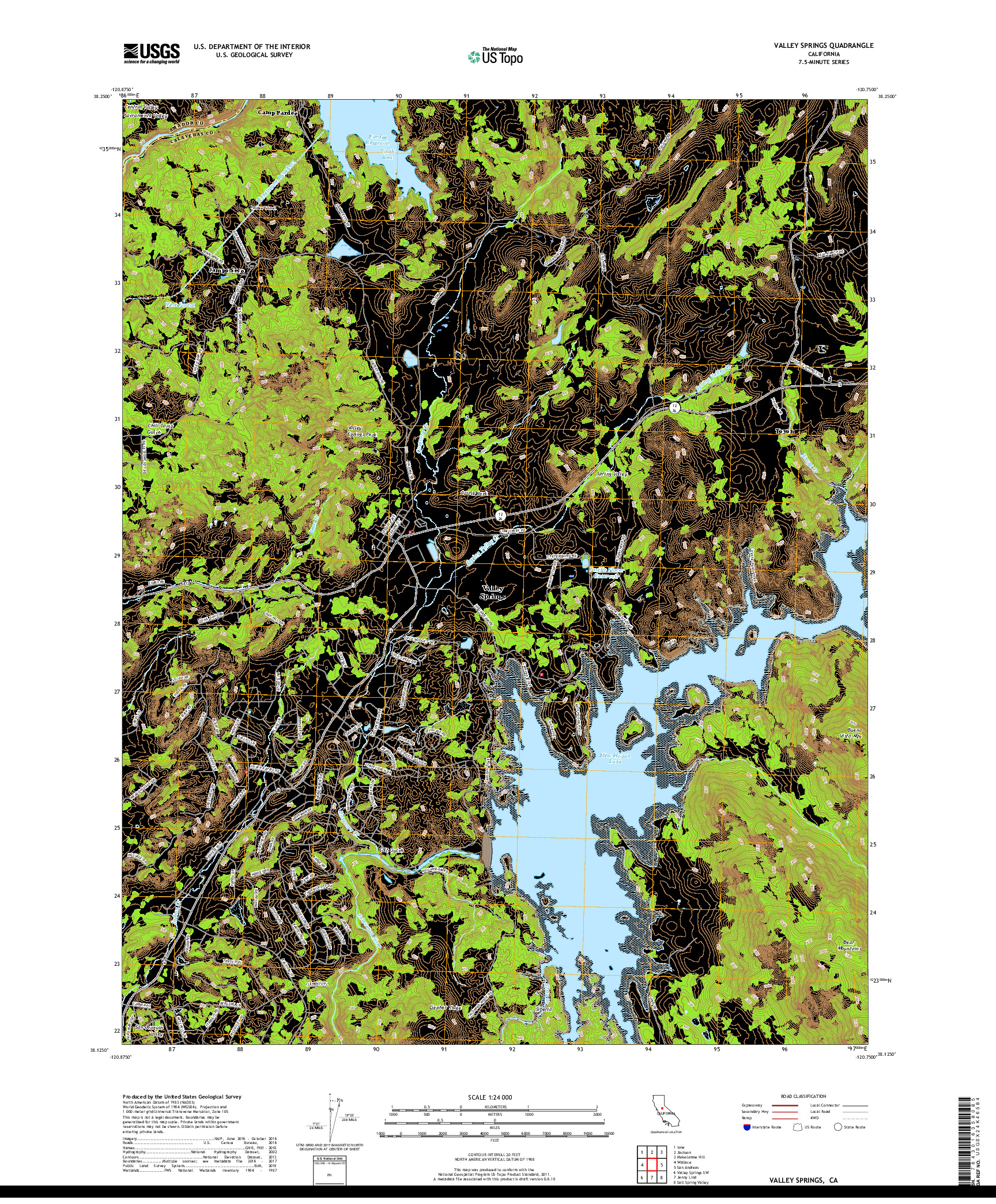 USGS US TOPO 7.5-MINUTE MAP FOR VALLEY SPRINGS, CA 2018