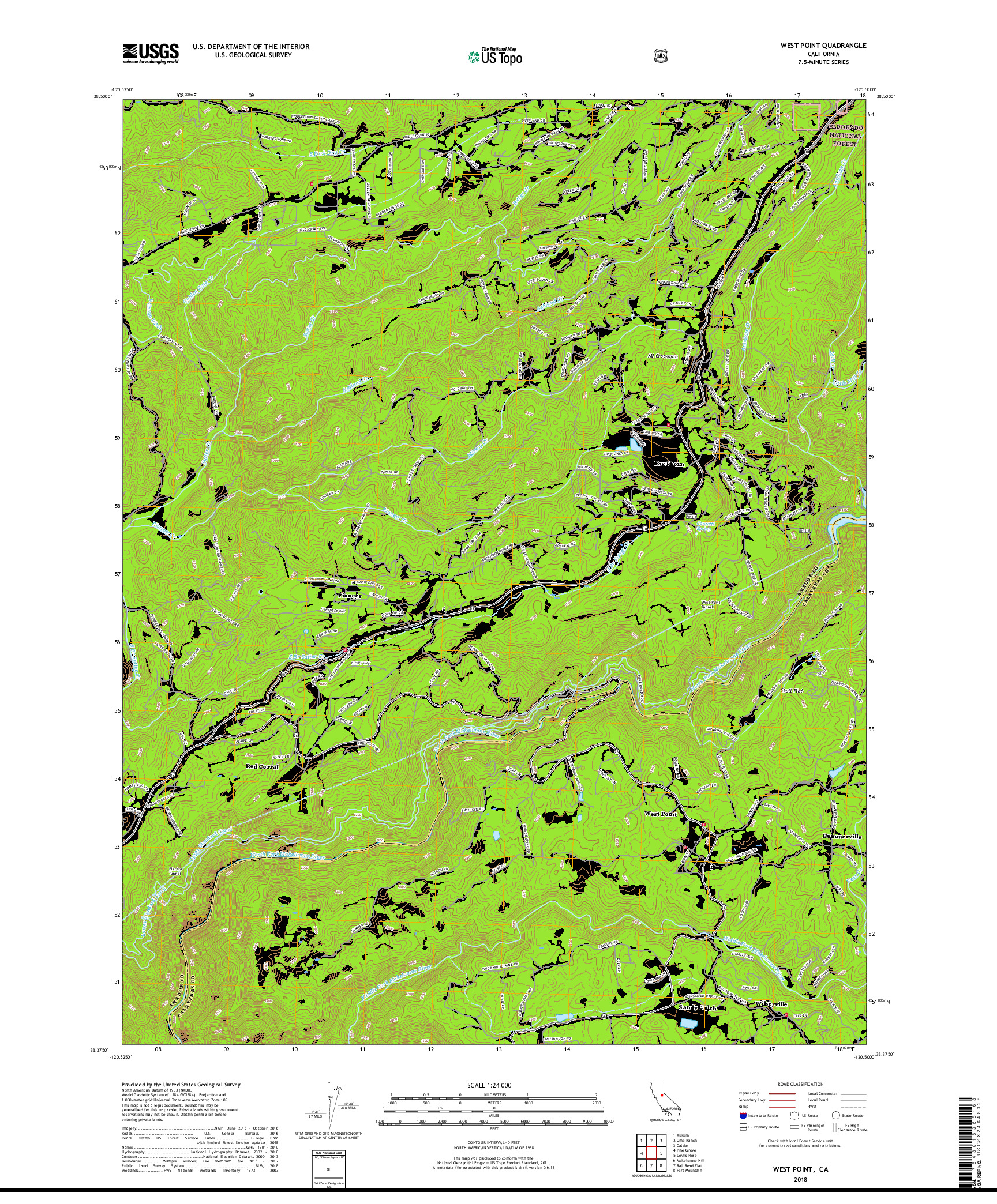 USGS US TOPO 7.5-MINUTE MAP FOR WEST POINT, CA 2018