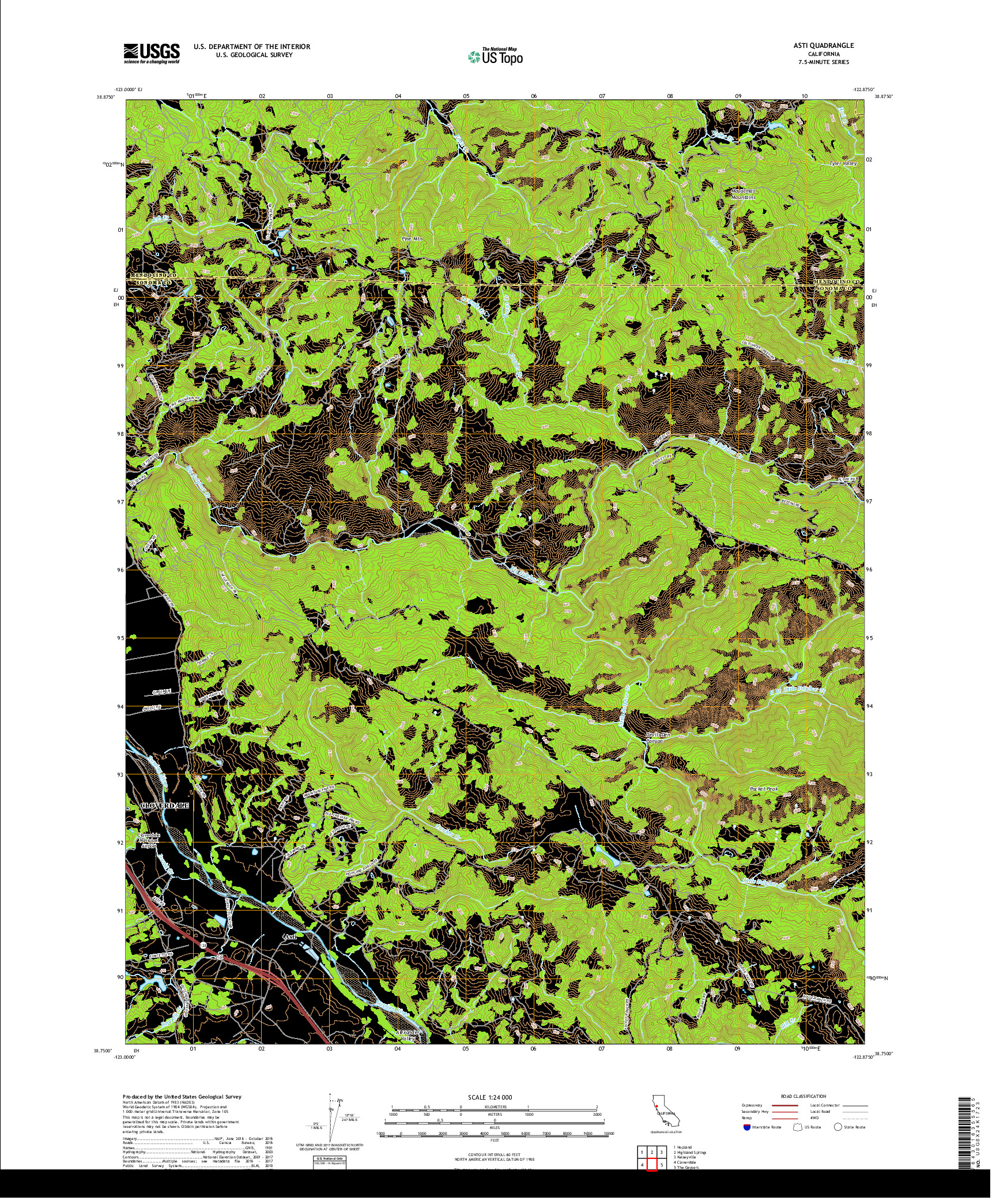 USGS US TOPO 7.5-MINUTE MAP FOR ASTI, CA 2018