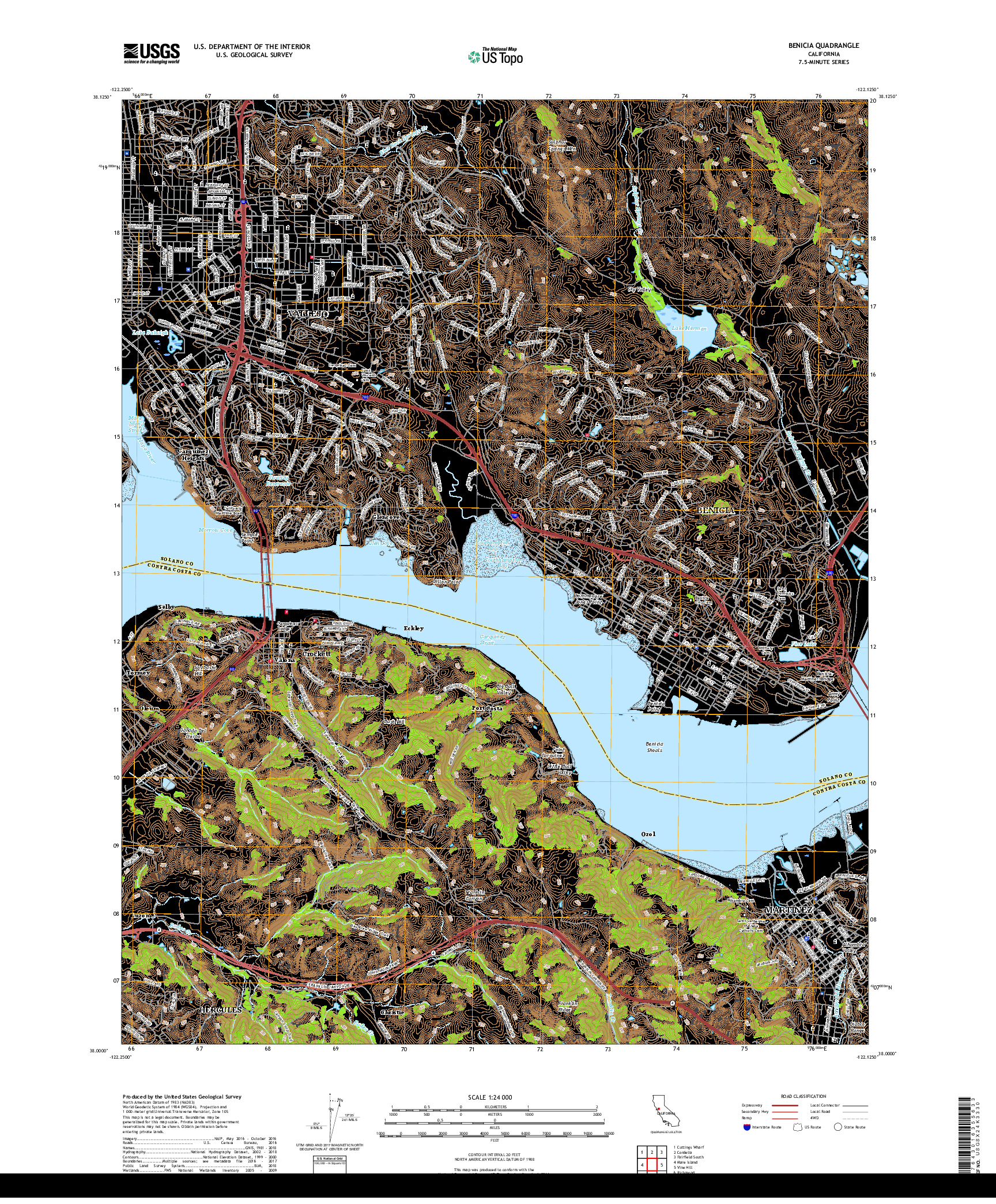 USGS US TOPO 7.5-MINUTE MAP FOR BENICIA, CA 2018