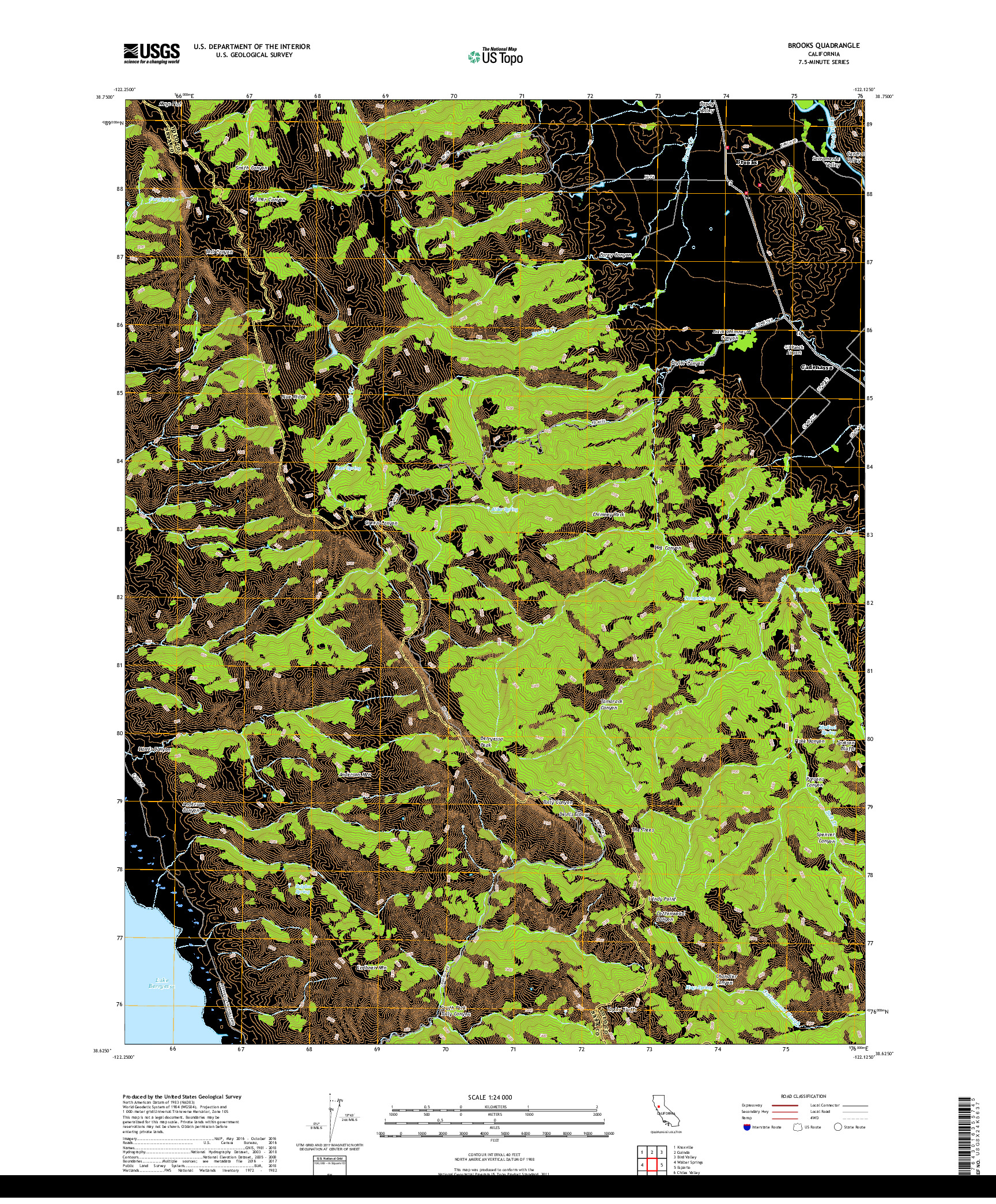 USGS US TOPO 7.5-MINUTE MAP FOR BROOKS, CA 2018