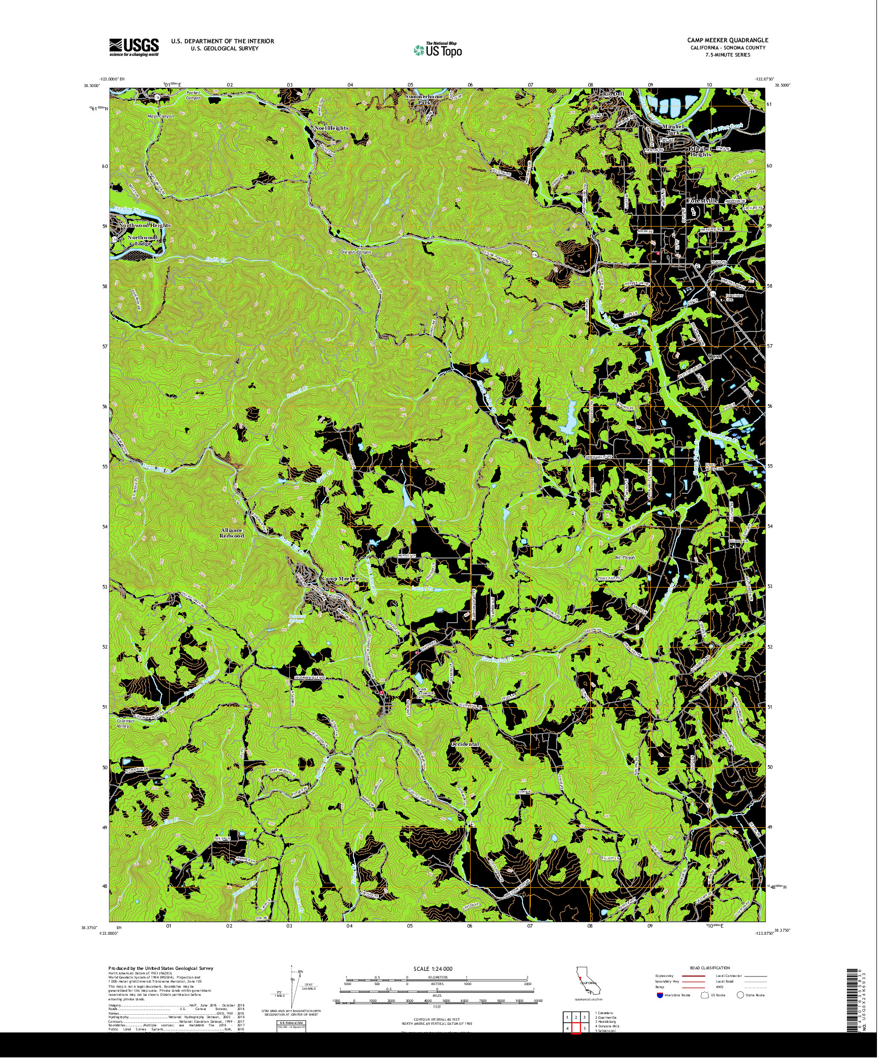 USGS US TOPO 7.5-MINUTE MAP FOR CAMP MEEKER, CA 2018