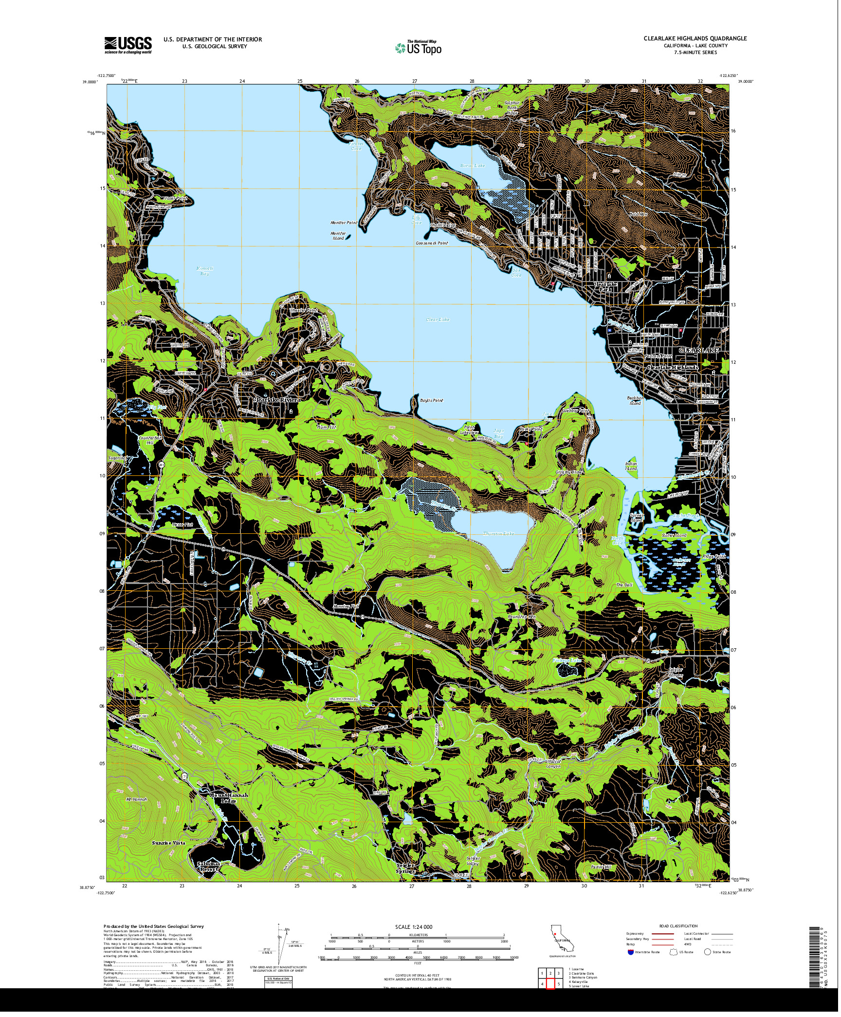 USGS US TOPO 7.5-MINUTE MAP FOR CLEARLAKE HIGHLANDS, CA 2018