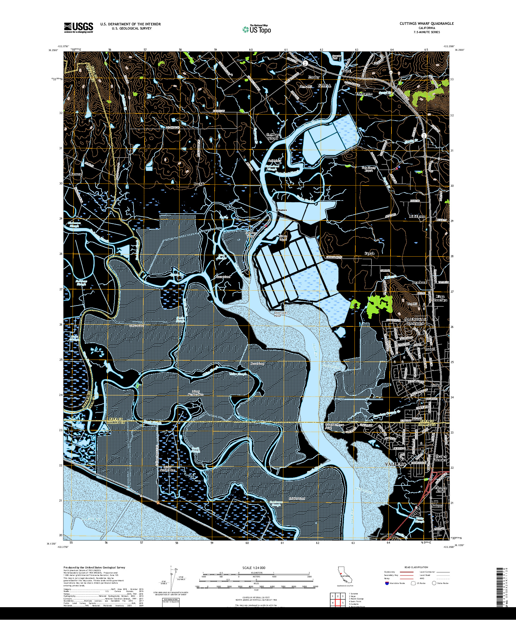 USGS US TOPO 7.5-MINUTE MAP FOR CUTTINGS WHARF, CA 2018