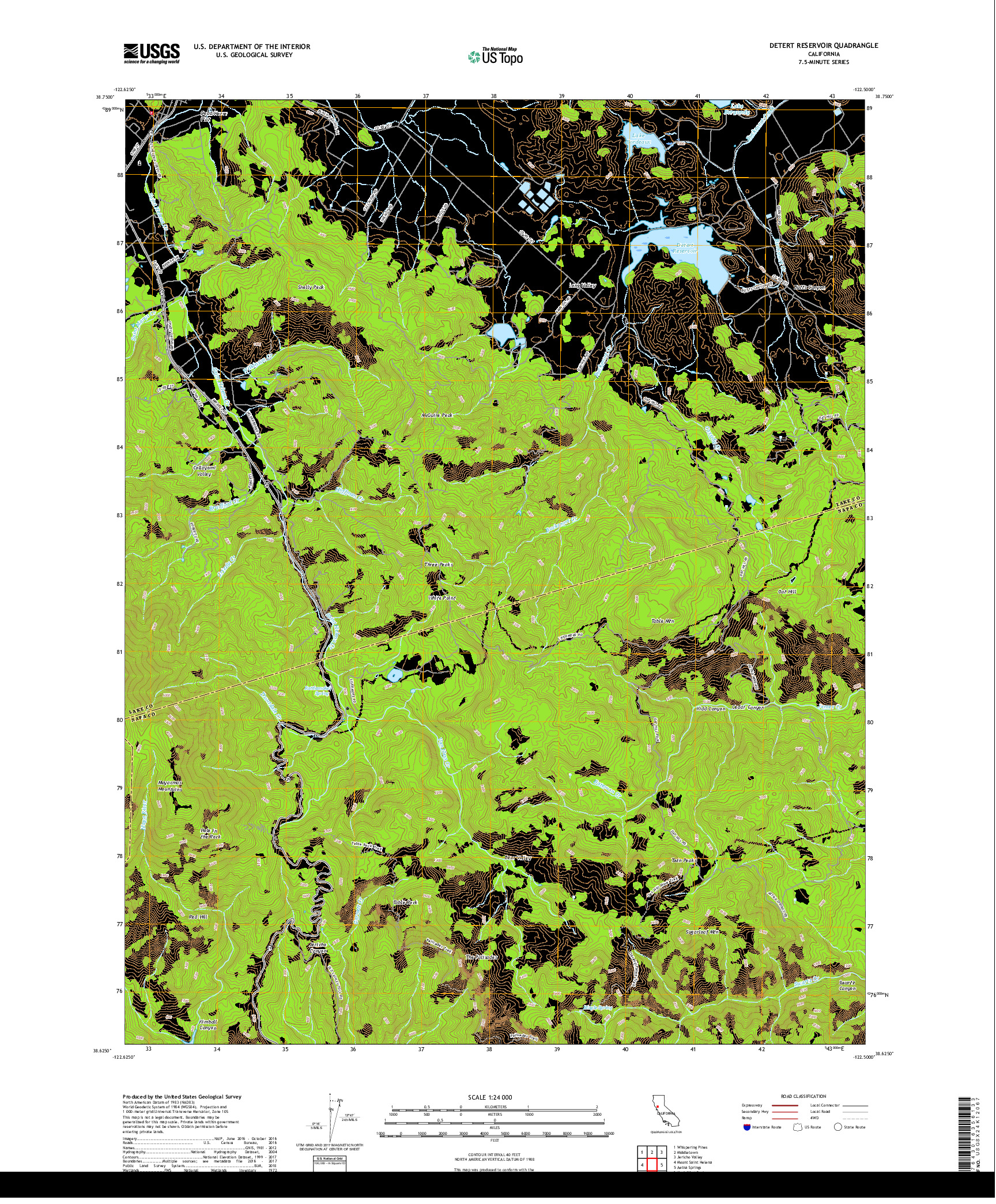 USGS US TOPO 7.5-MINUTE MAP FOR DETERT RESERVOIR, CA 2018