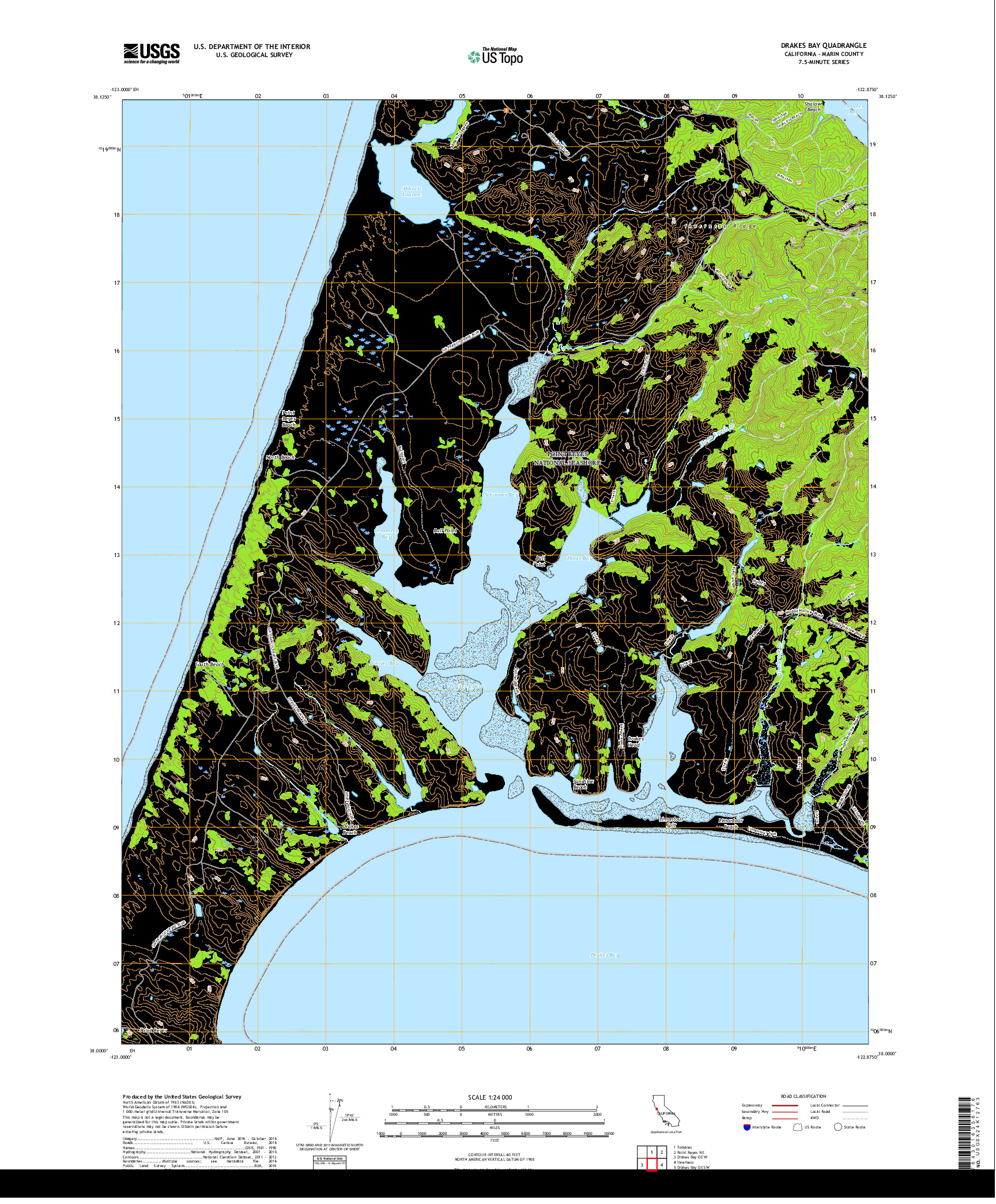 USGS US TOPO 7.5-MINUTE MAP FOR DRAKES BAY, CA 2018