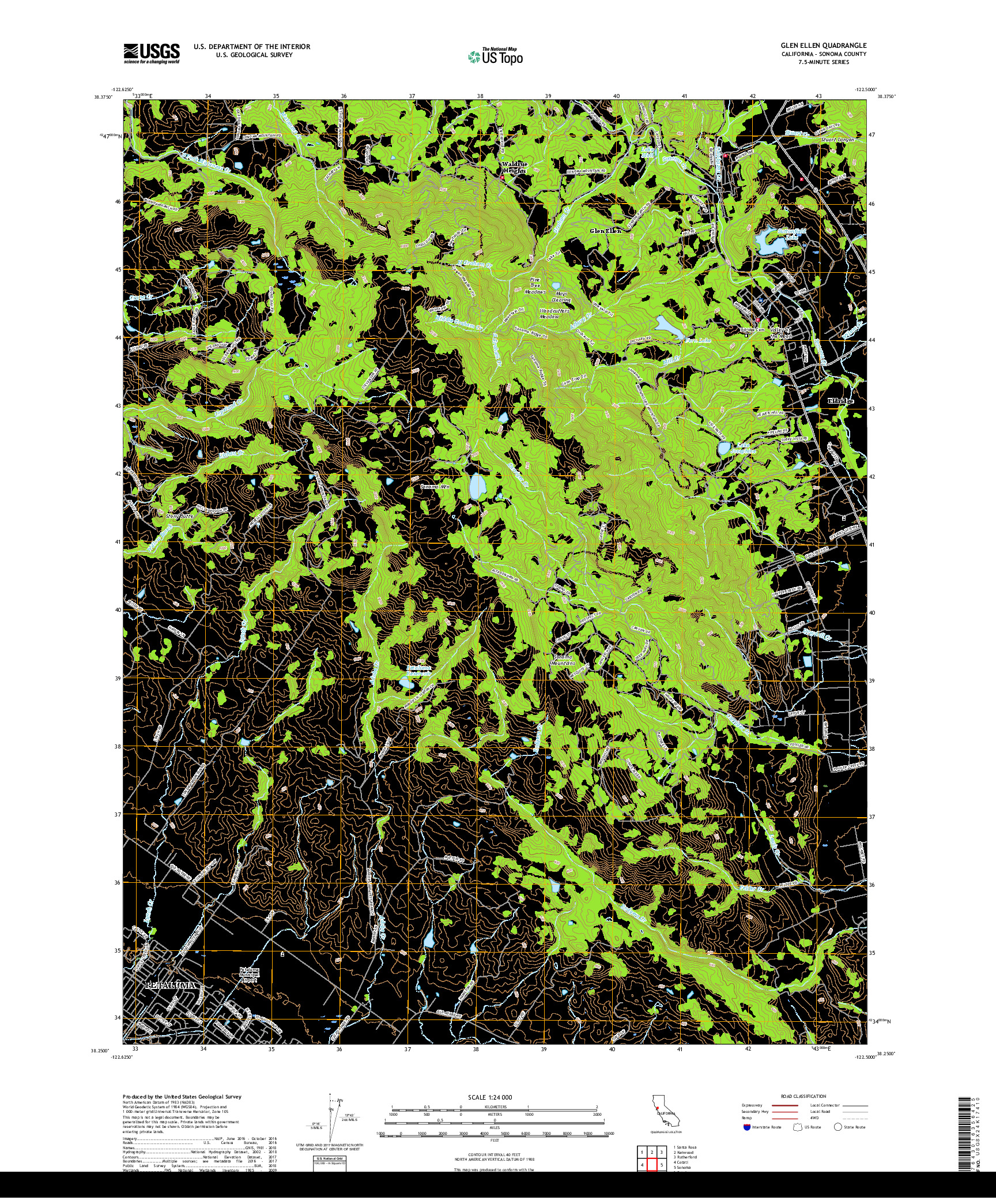 USGS US TOPO 7.5-MINUTE MAP FOR GLEN ELLEN, CA 2018