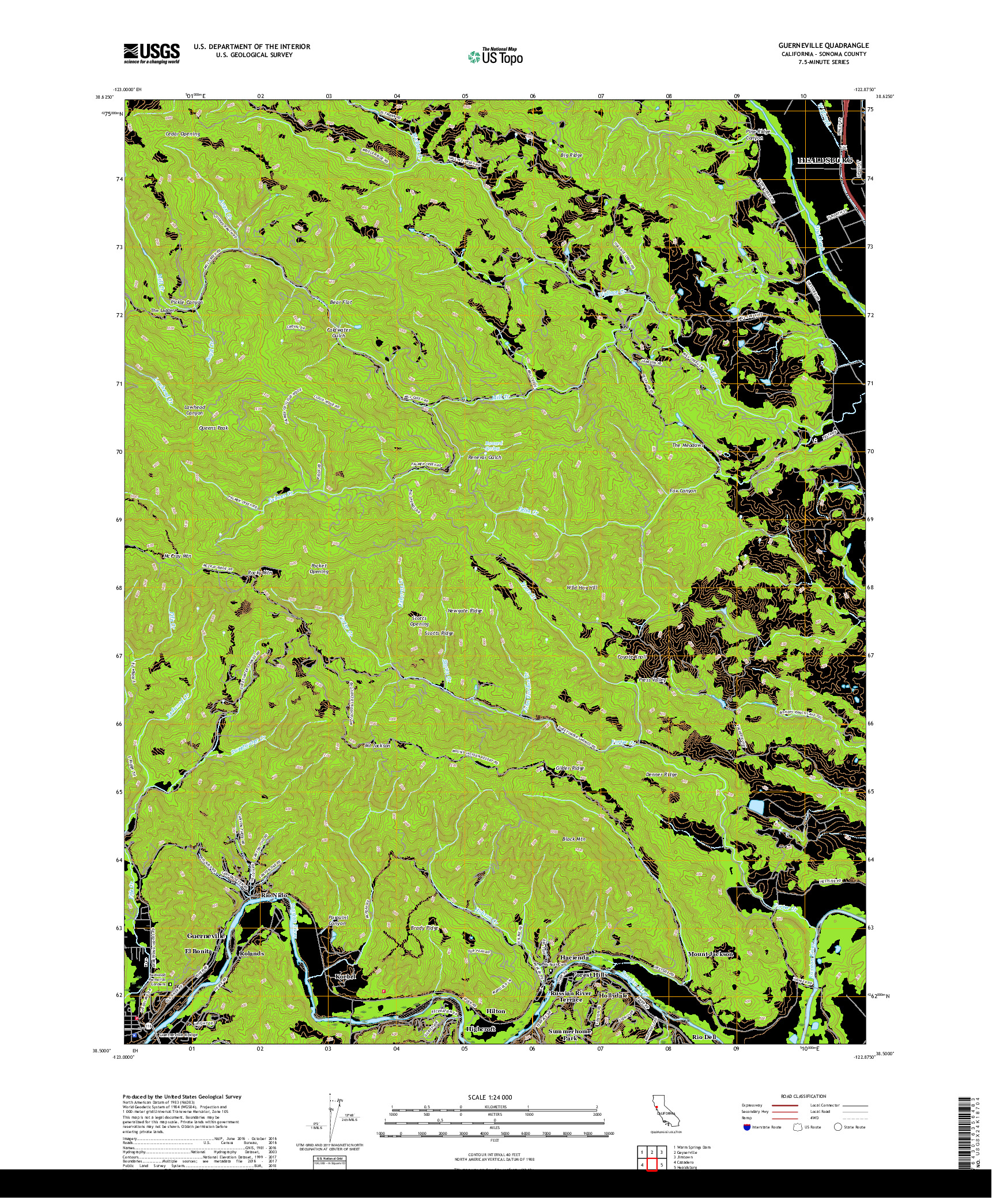 USGS US TOPO 7.5-MINUTE MAP FOR GUERNEVILLE, CA 2018