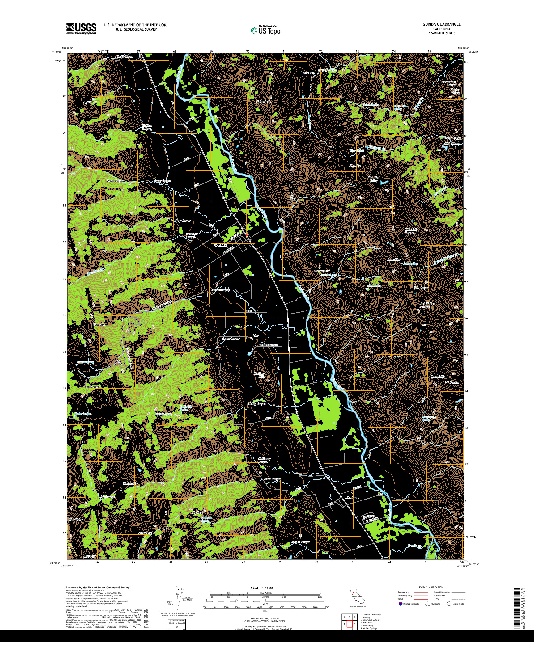 USGS US TOPO 7.5-MINUTE MAP FOR GUINDA, CA 2018