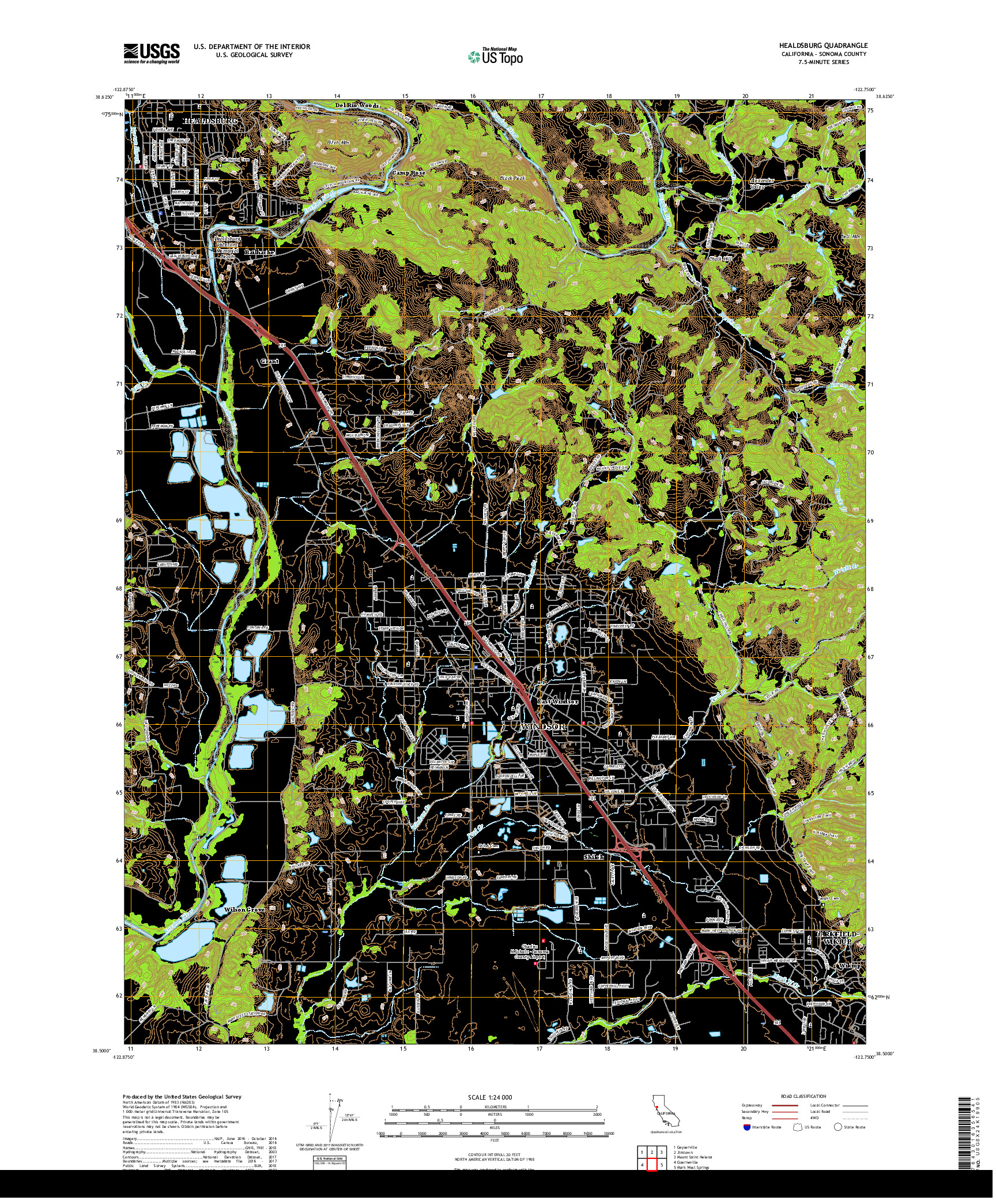 USGS US TOPO 7.5-MINUTE MAP FOR HEALDSBURG, CA 2018