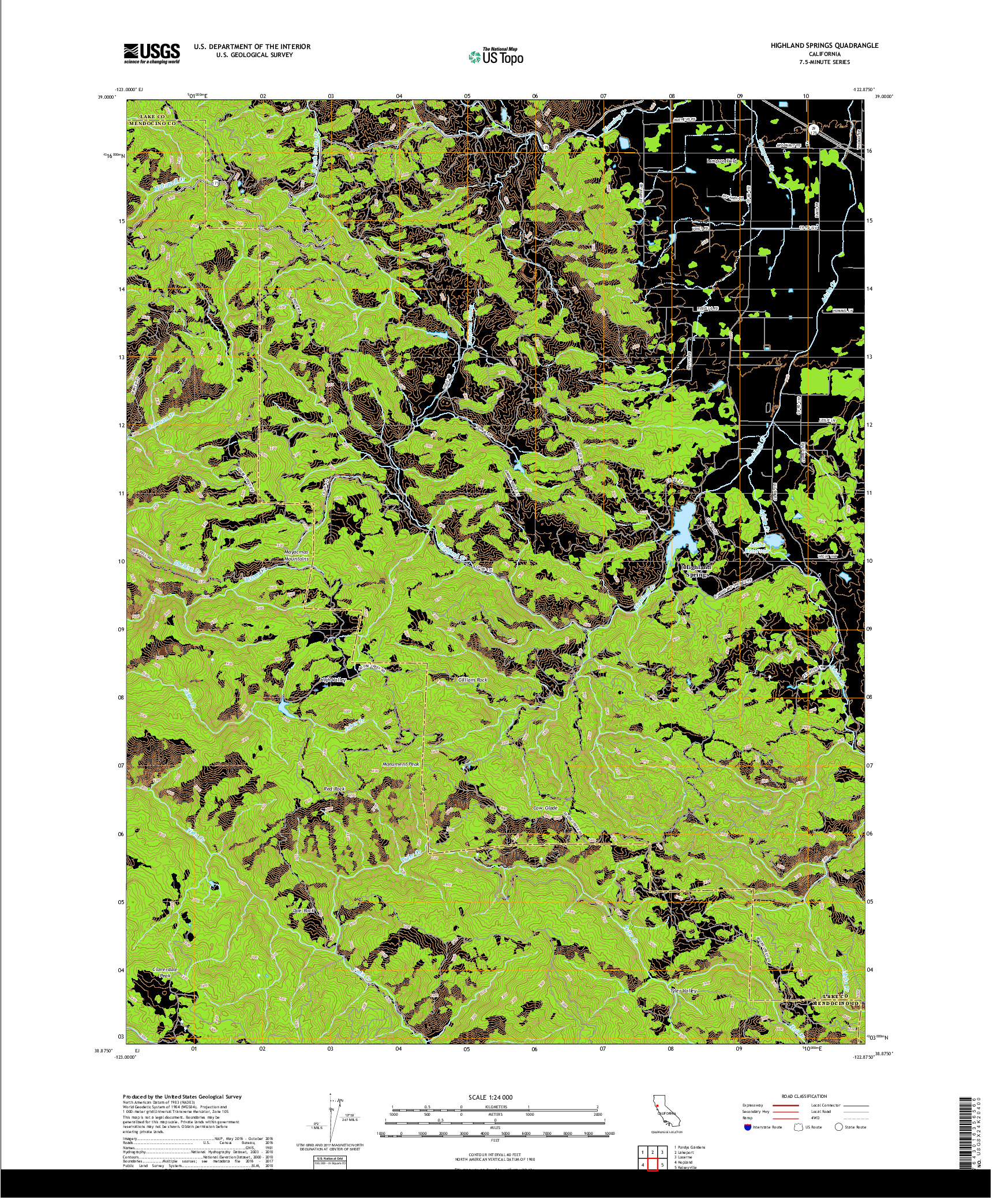 USGS US TOPO 7.5-MINUTE MAP FOR HIGHLAND SPRINGS, CA 2018