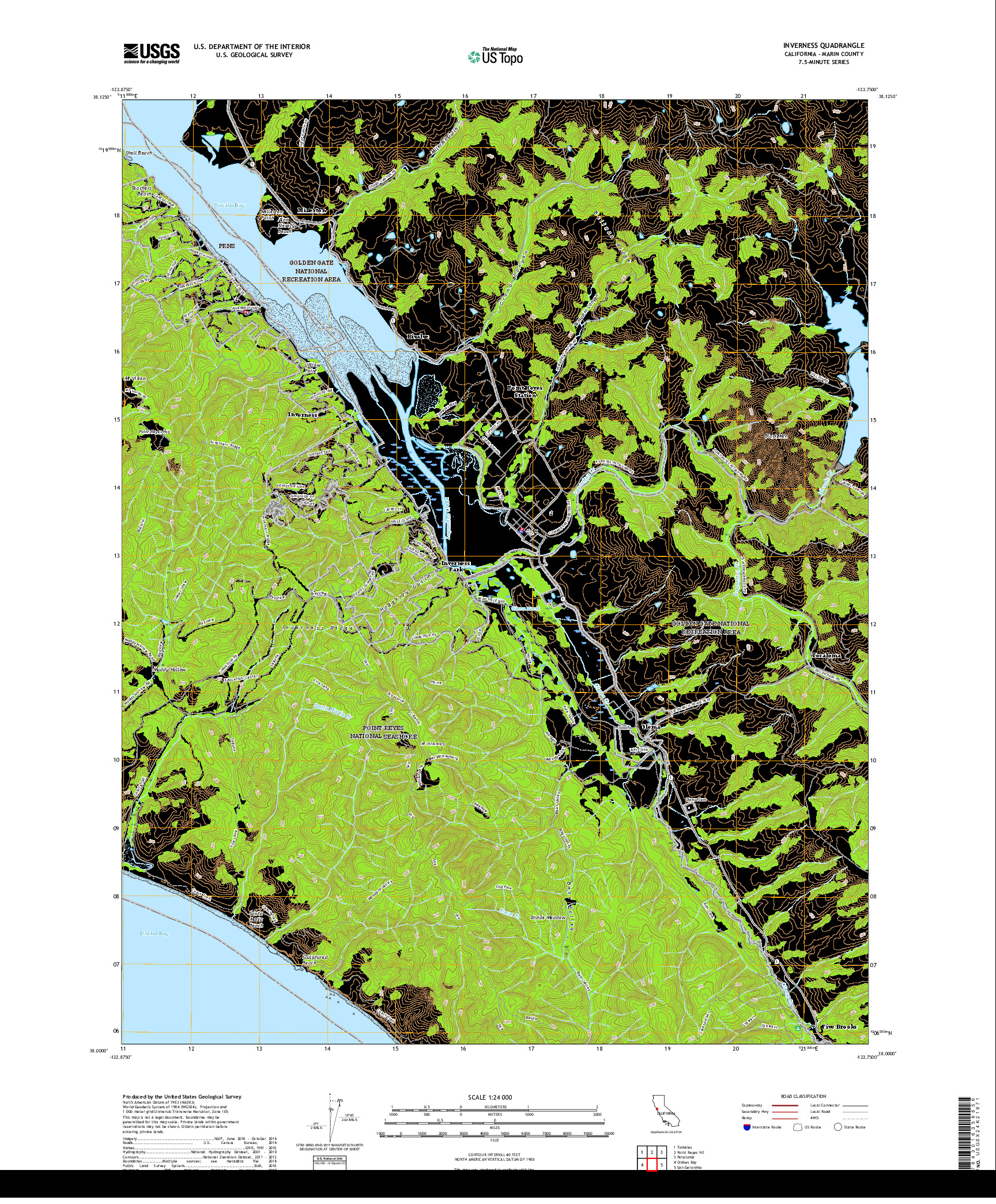 USGS US TOPO 7.5-MINUTE MAP FOR INVERNESS, CA 2018