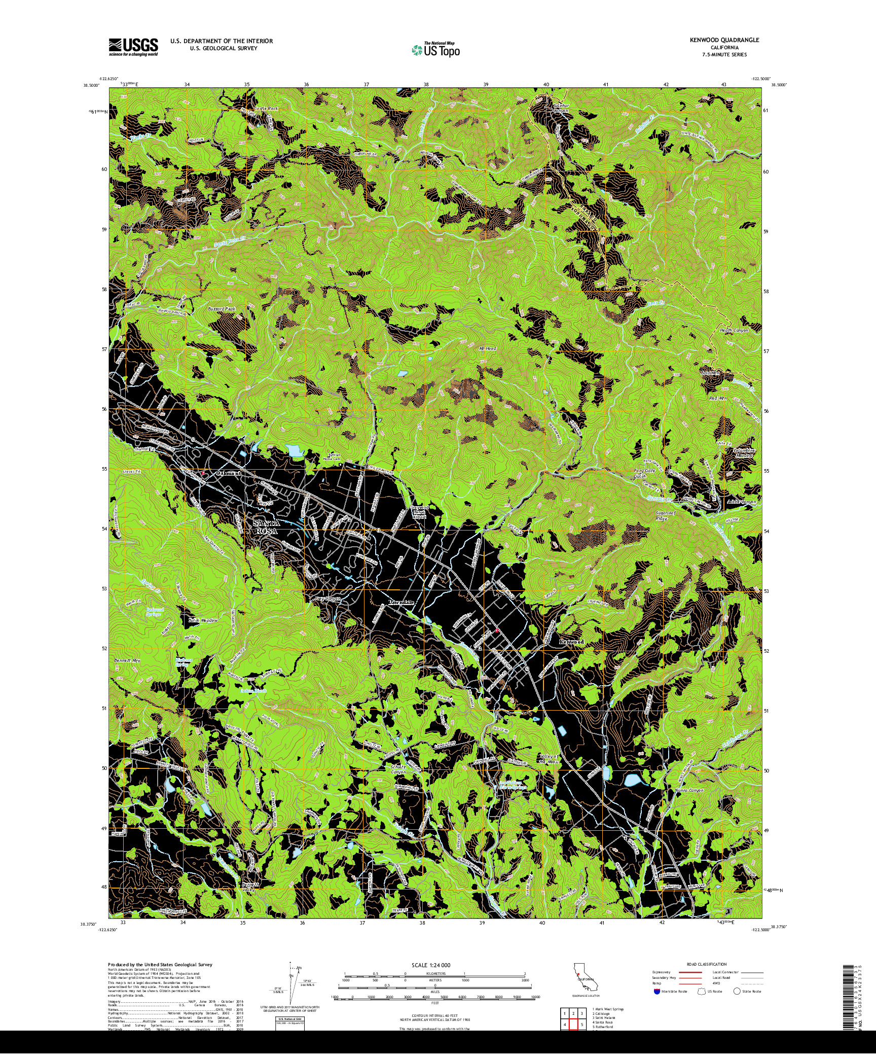 USGS US TOPO 7.5-MINUTE MAP FOR KENWOOD, CA 2018